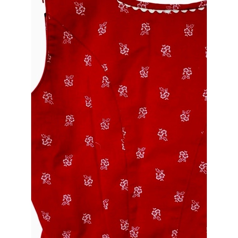 German Dirndl Inspired Dress Size 40 Red Floral Cotton Alpine Cottagecore