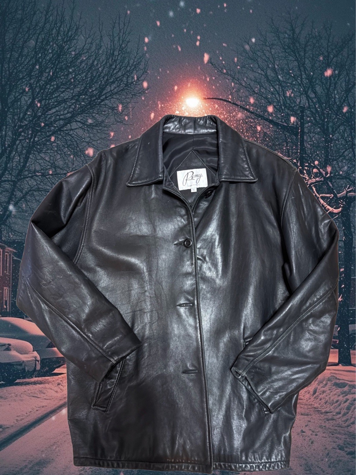 Vintage small Women’s Black Button Down Leather Remy coat Satin Interior Lining