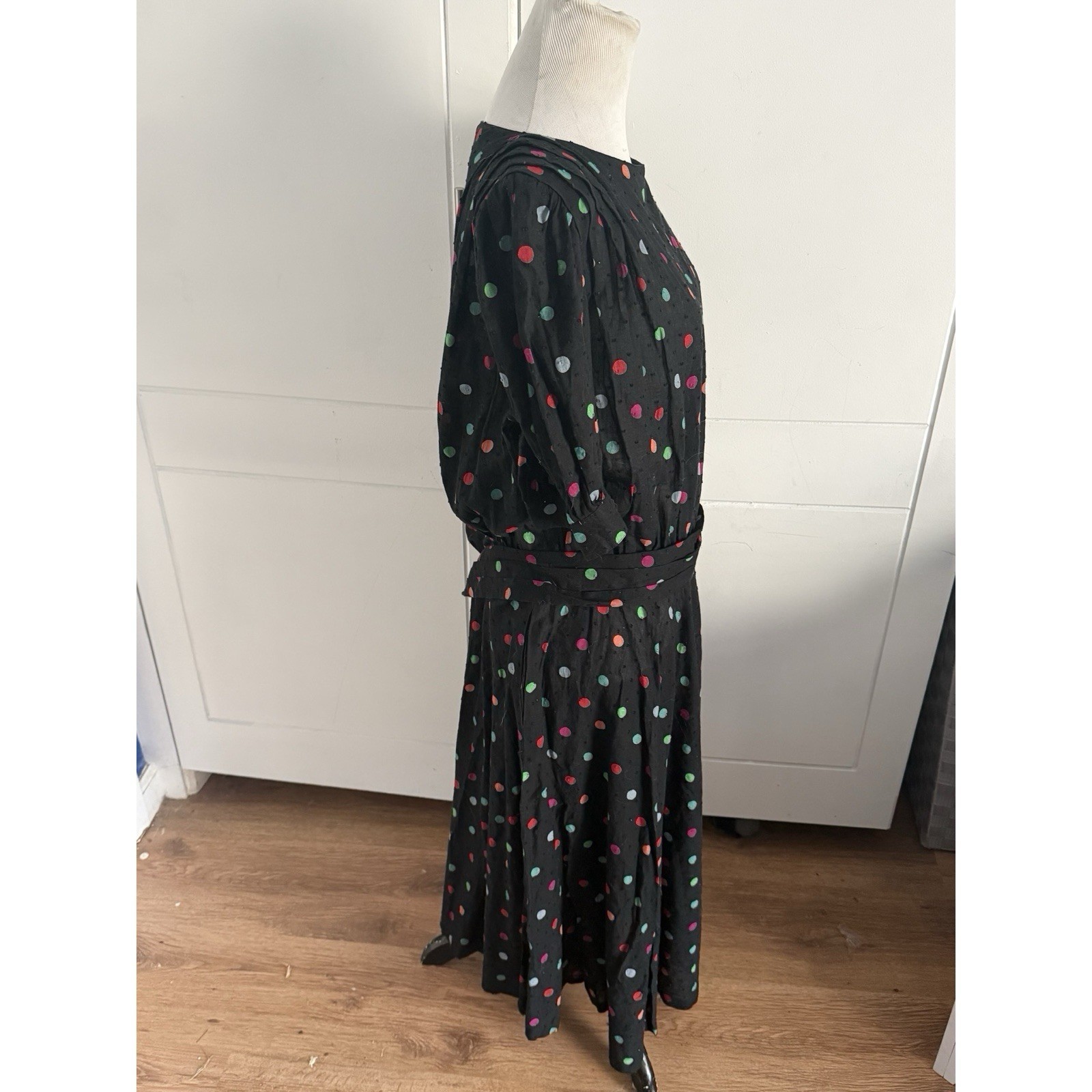 Vintage Black Dress Polka Dots Cotton Francesca Of Damon For Starington W Sz L