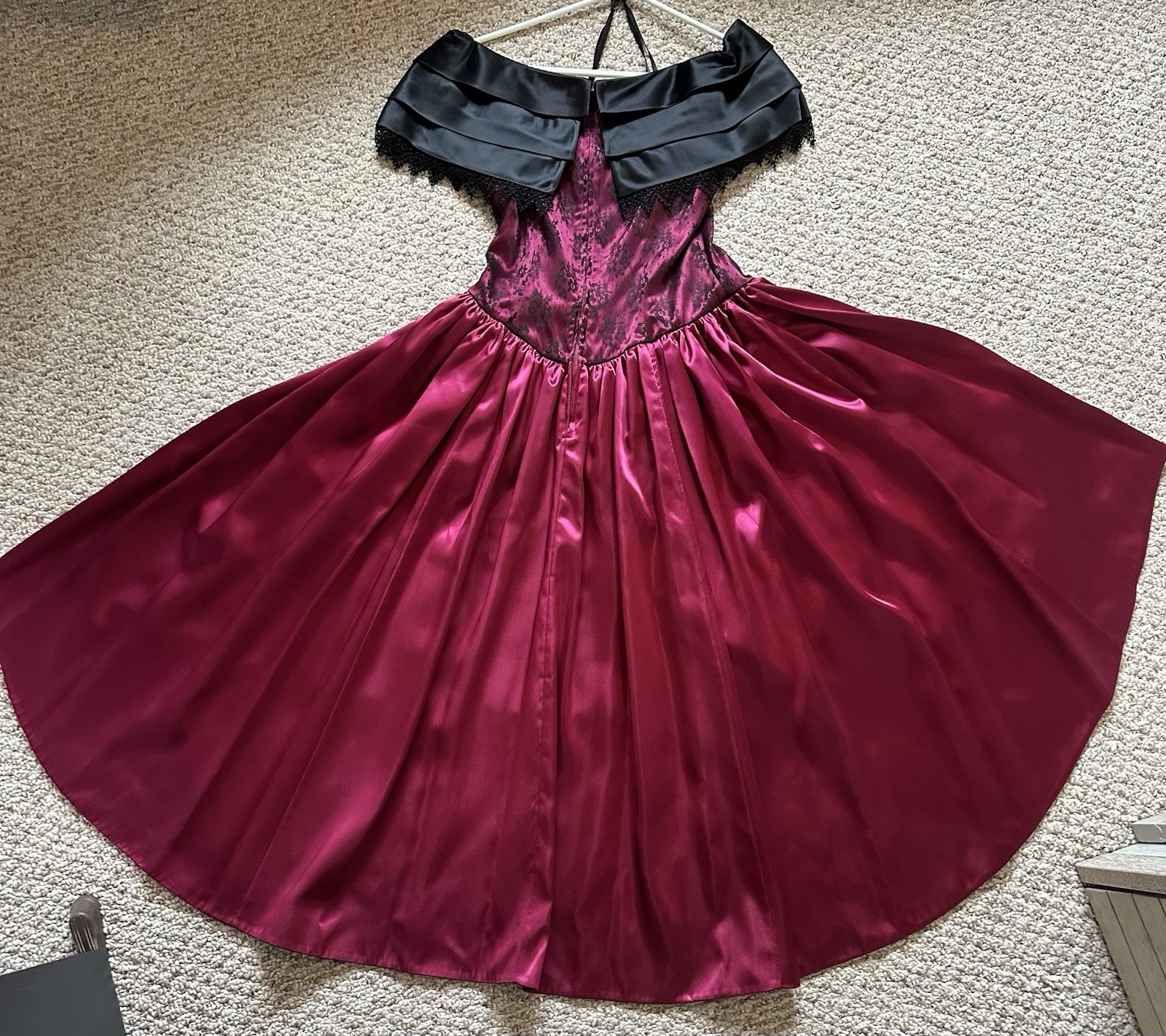 Gorgeous Vintage Burgundy & Black Evening Gown W/Hand Sewn Beading/Corset bodice