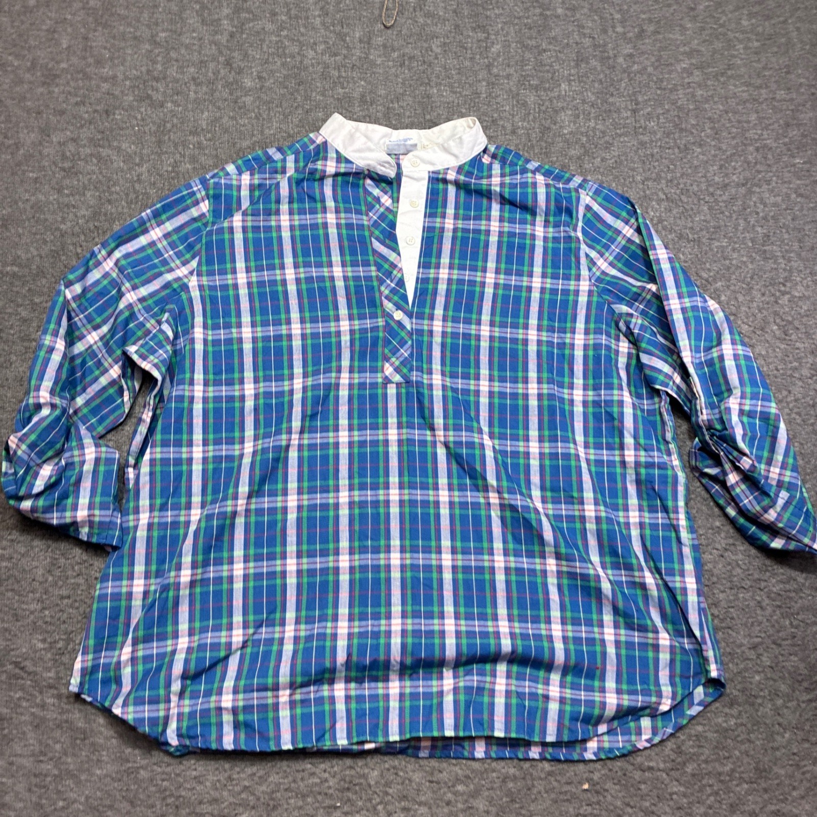 Vintage Levi Strauss & Co Plaid Blouse Women 44 Blue Green 3/4 Sleeve Large West