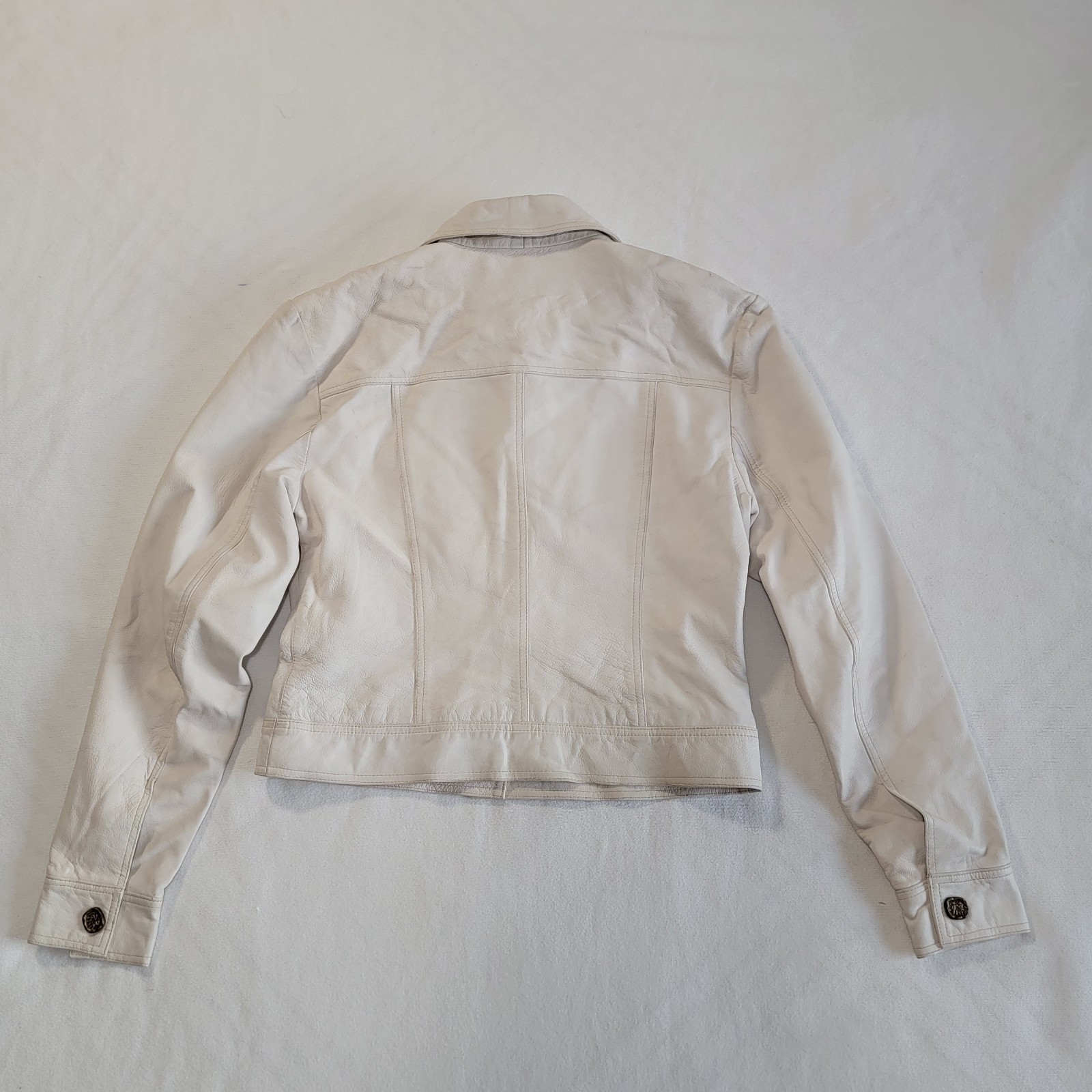 Vintage 90s Margaret Godfrey Leather Jacket Short Off-White Women S Quiet Luxury