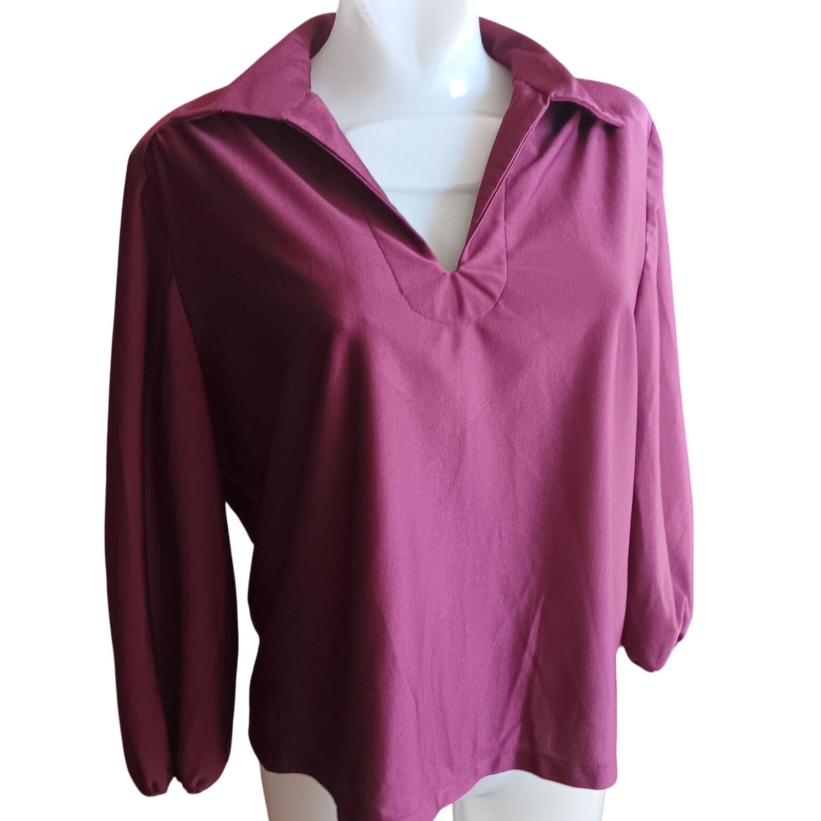 Stretch Polyester True Vintage Medium Top 1970s Handmade Red Big Collar USA
