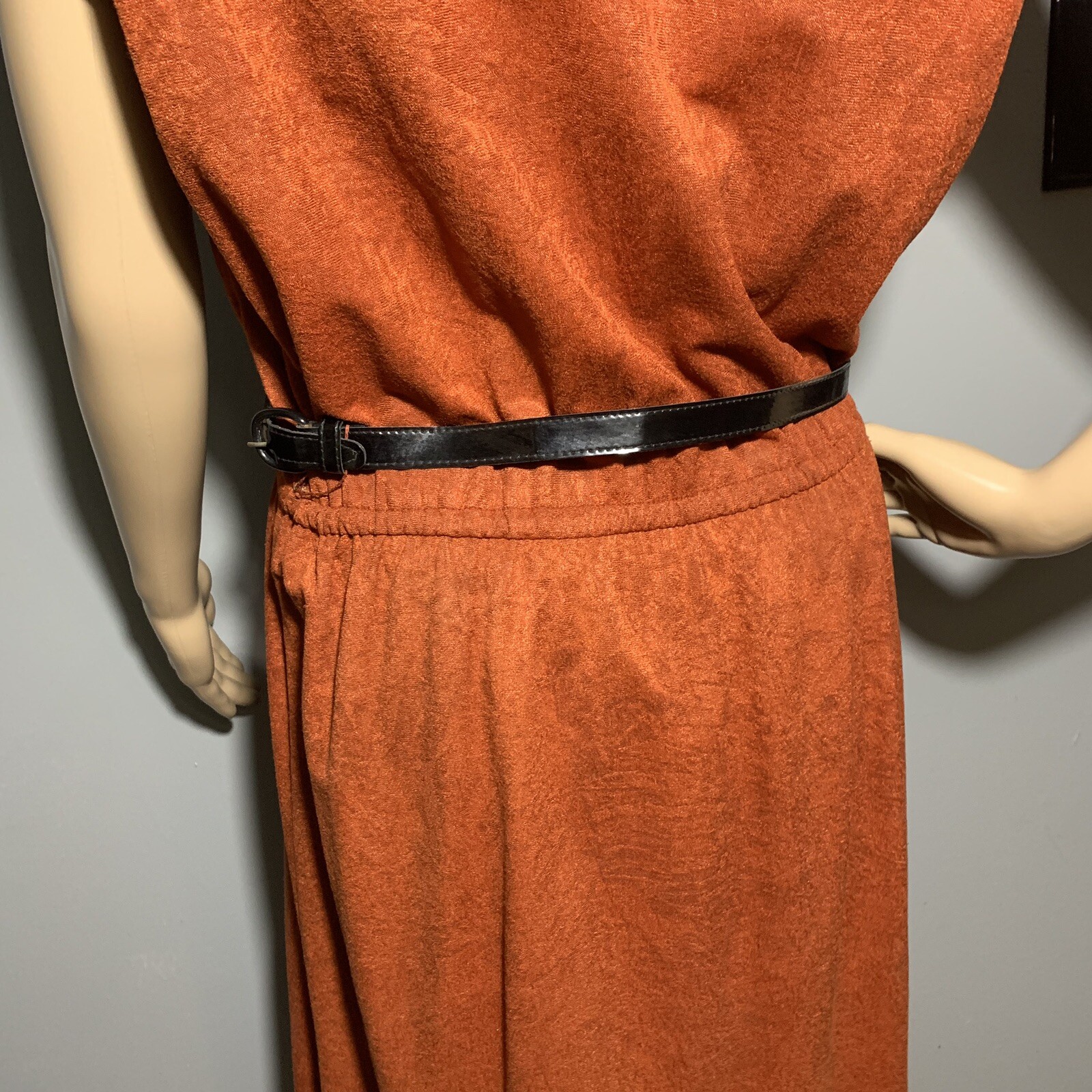 Vintage Orange Suede Like Basic Normal Fitted Dress With Buttons And Belt