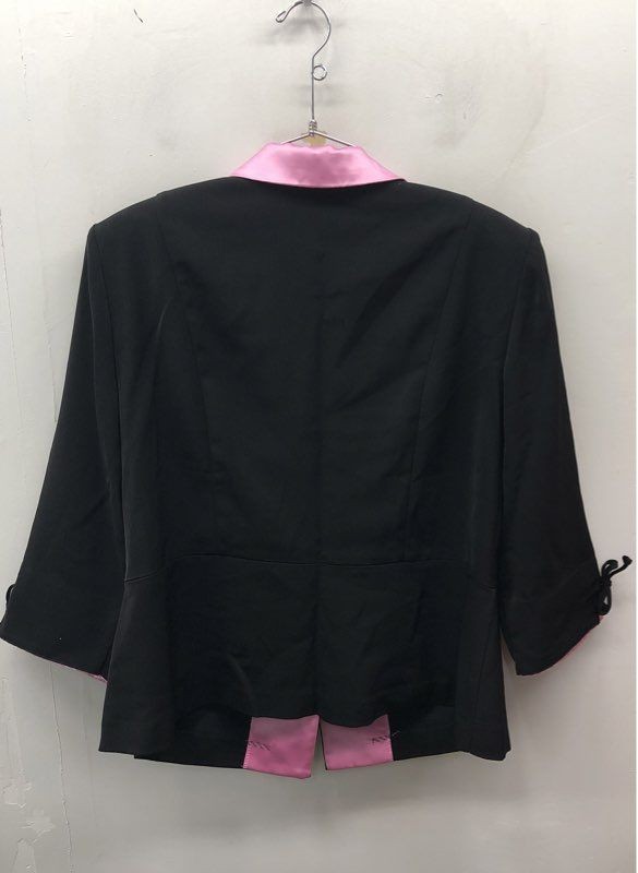 Jessica Howard Women’s Black Pink Contrast Lapel 3/4 Sleeve Blazer Jacket Sz 16