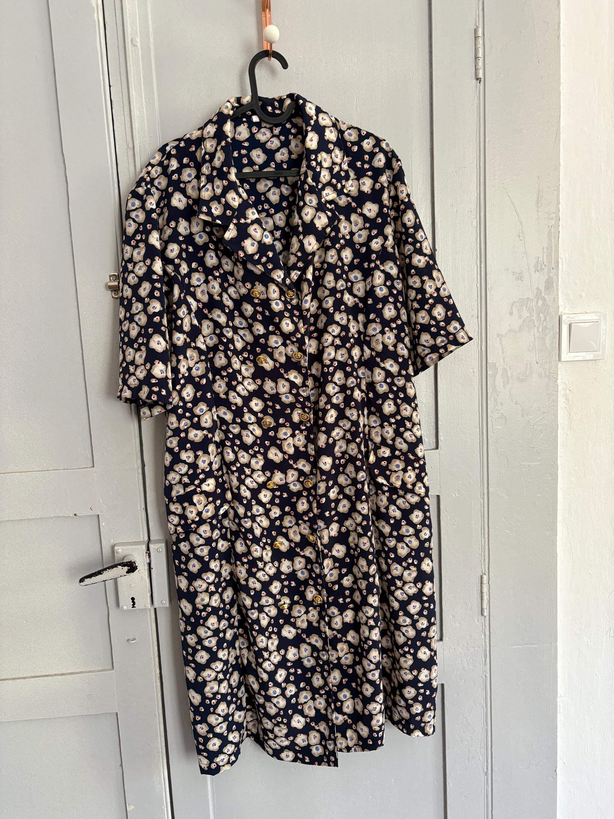 Vintage floral blue dress, Flower print housewife dress, Retro 80s woman style