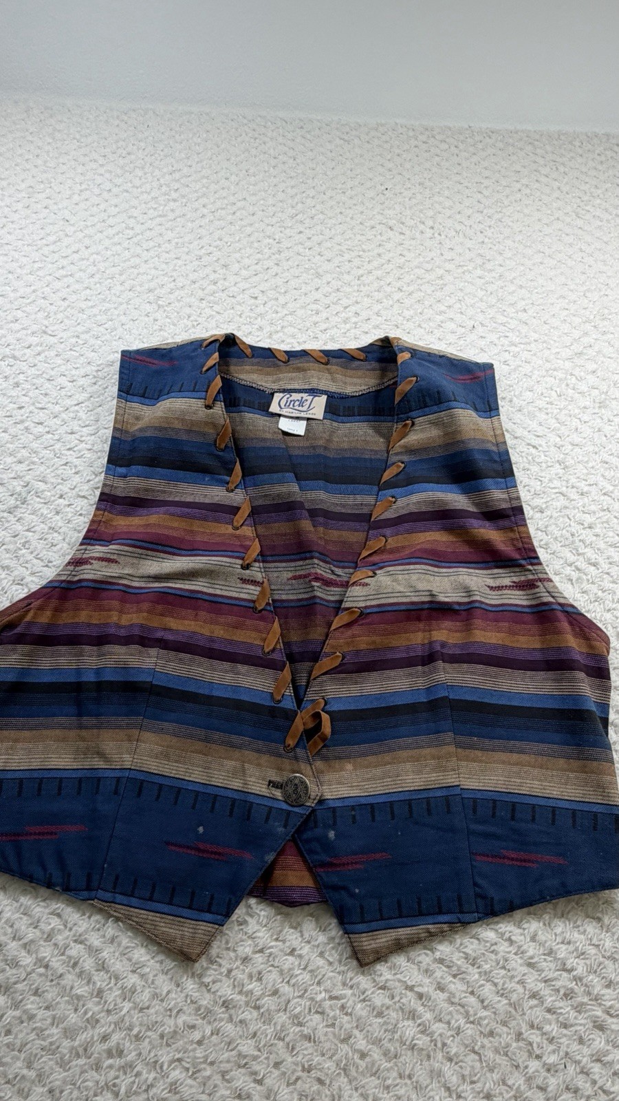 Vintage Western Vest Circle T Marilyn Lenox Large Aztec 100% Cotton 90s