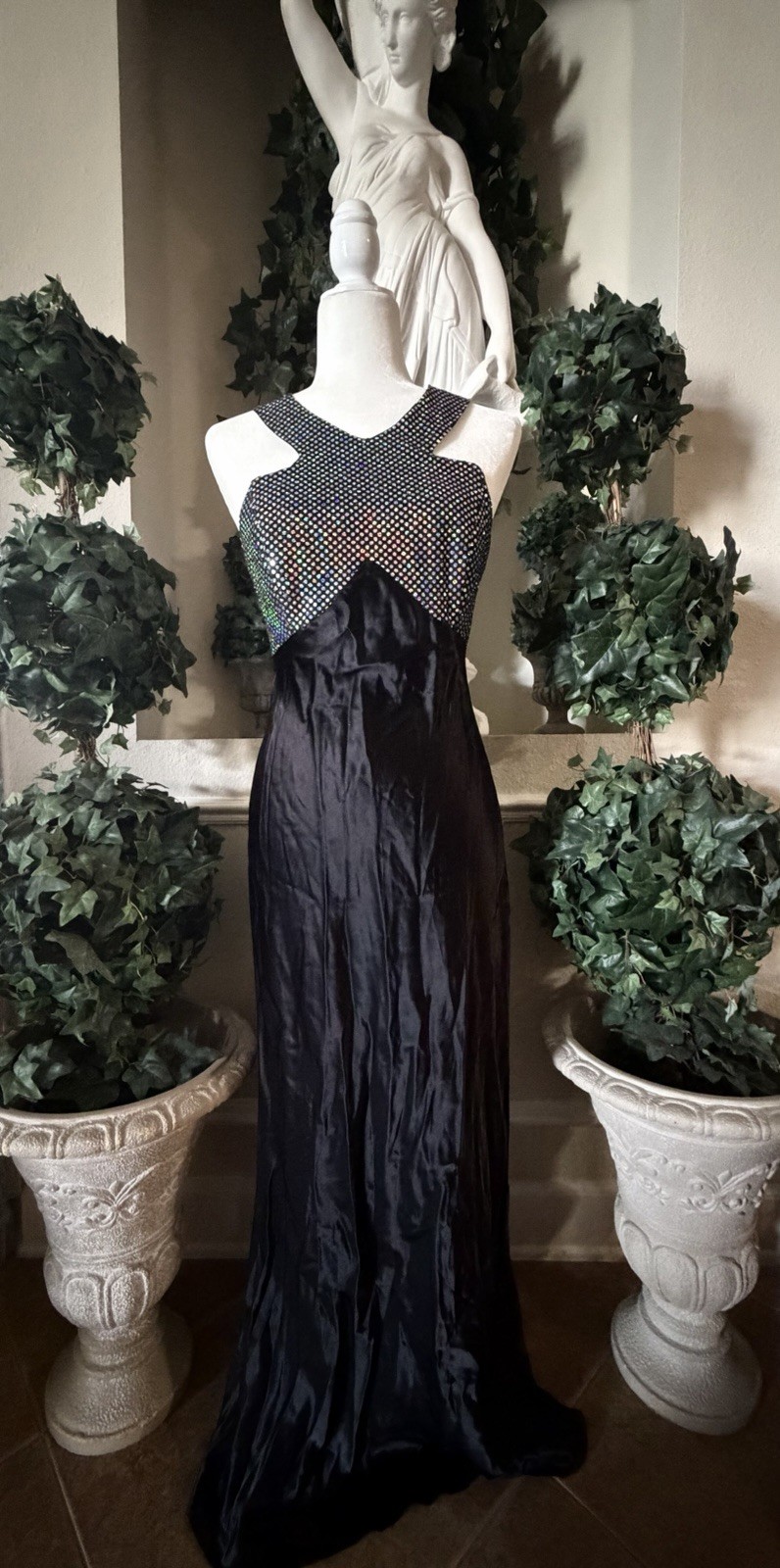 Vintage 90s LA Glo Dress Black With AB Sequin Size 9/10