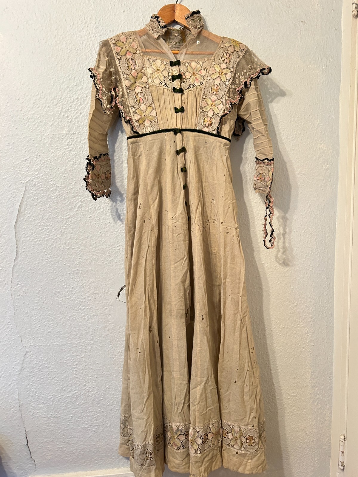 AS IS Study Antique 1890’s Victorian Gown Wool Lace Dress