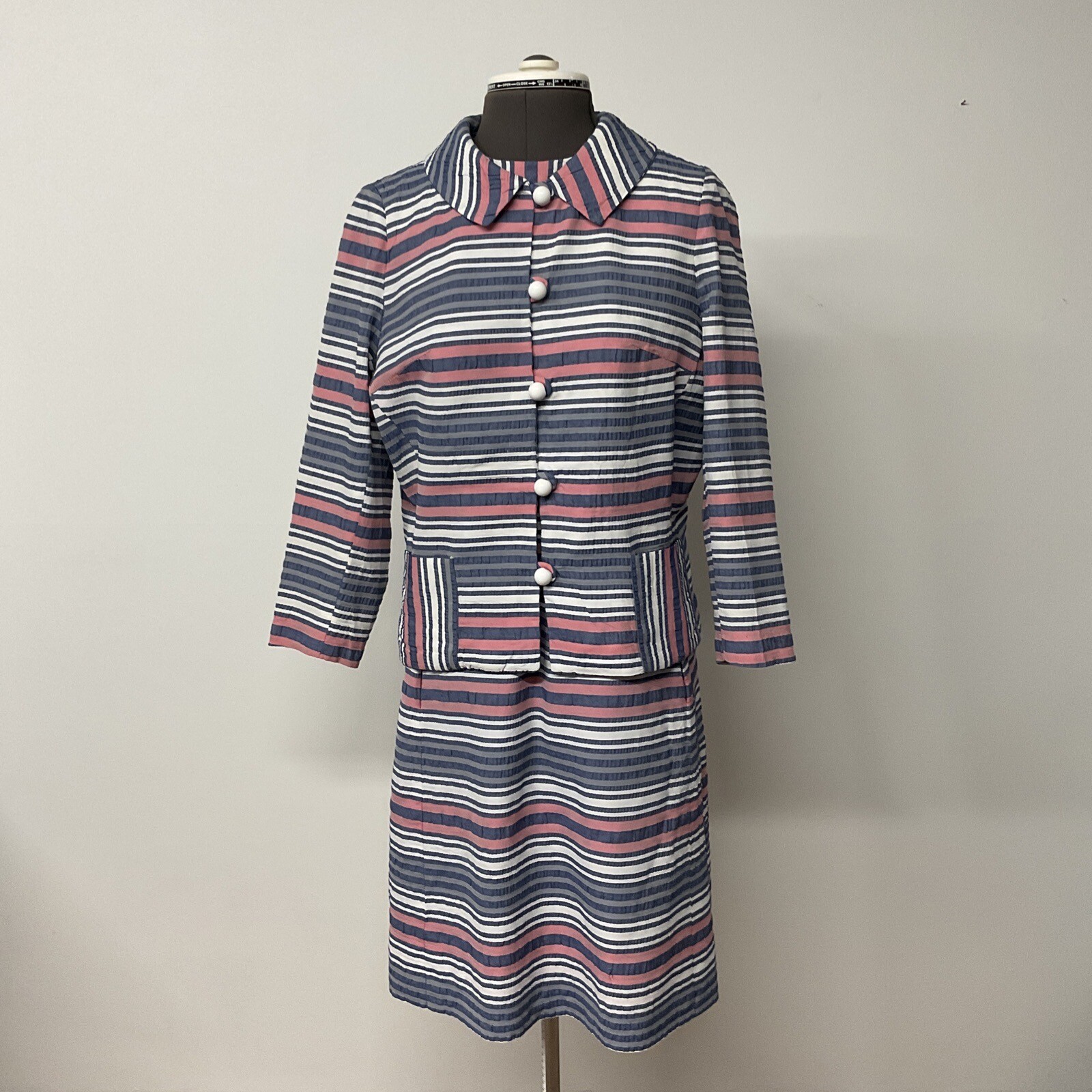 Vintage Women’s 2 Piece Stripe Sheath Dress And Jacket By Marilyn Reading Pa.