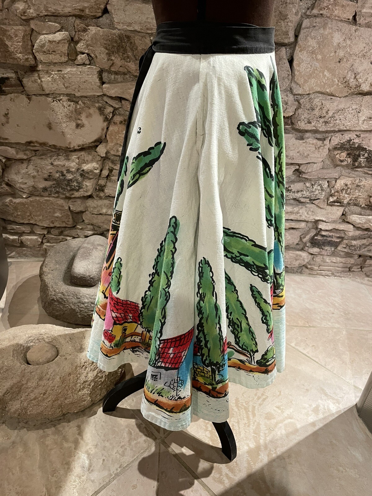 1950s Xochimilco Mexican Painted Circle Skirt Size S