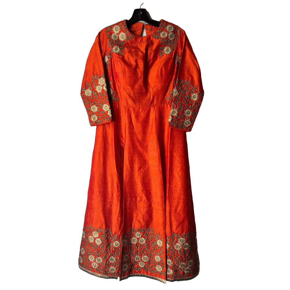Vintage 1990s Raw Silk Applique Tunic Midi Dress Wear Over Cigarette Pants Sz M