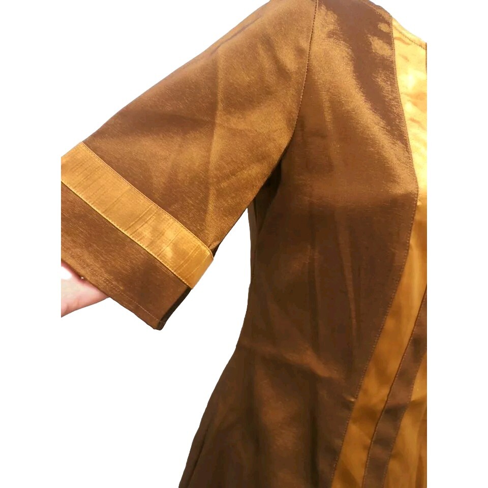 VERTIGO PARIS Dress MOD A-line 1990s Designer Bronze Size XS SMALL SPACE AGE