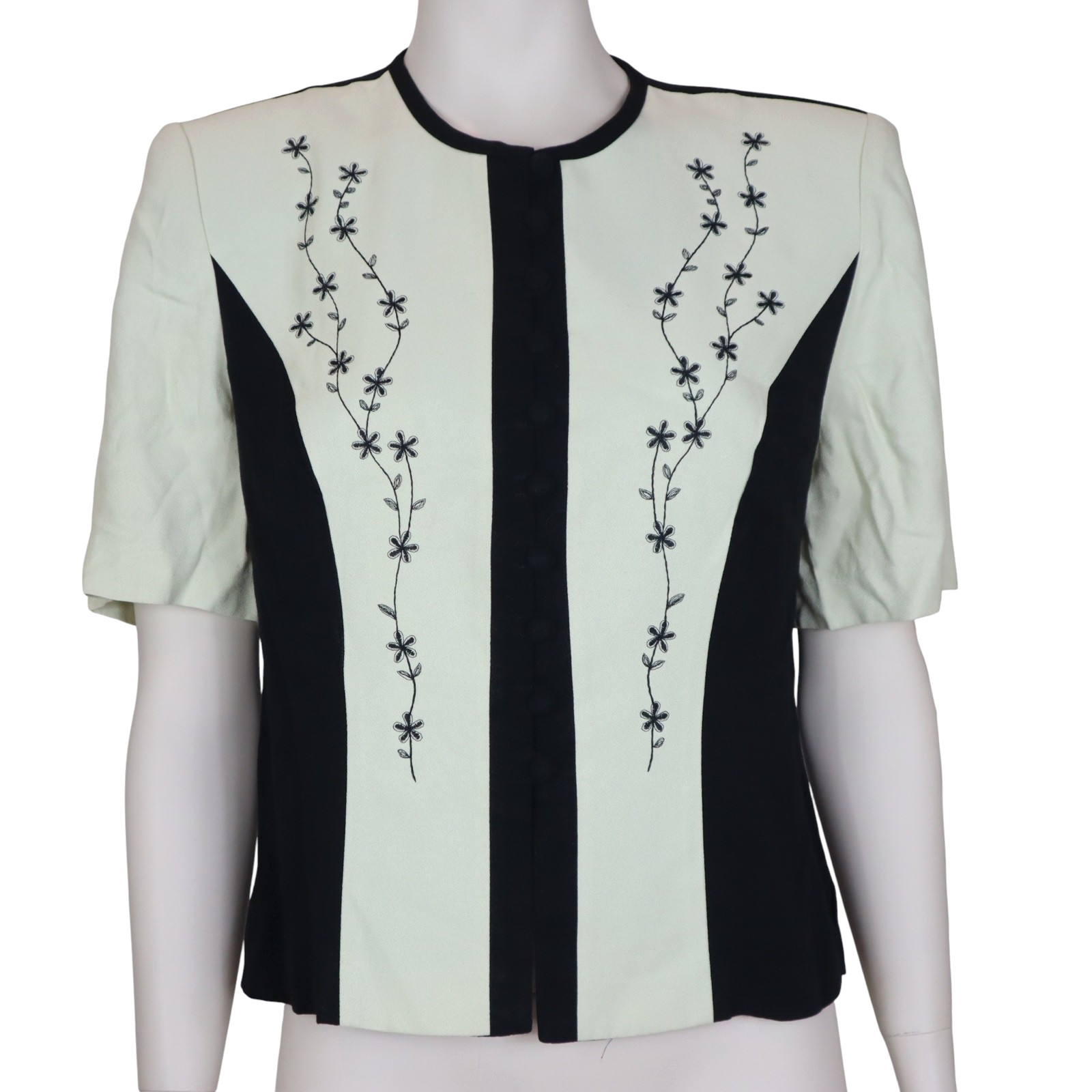 Vintage DJ Summers Top Embroidered Floral Ivory Short Sleeve 80s Women’s Medium