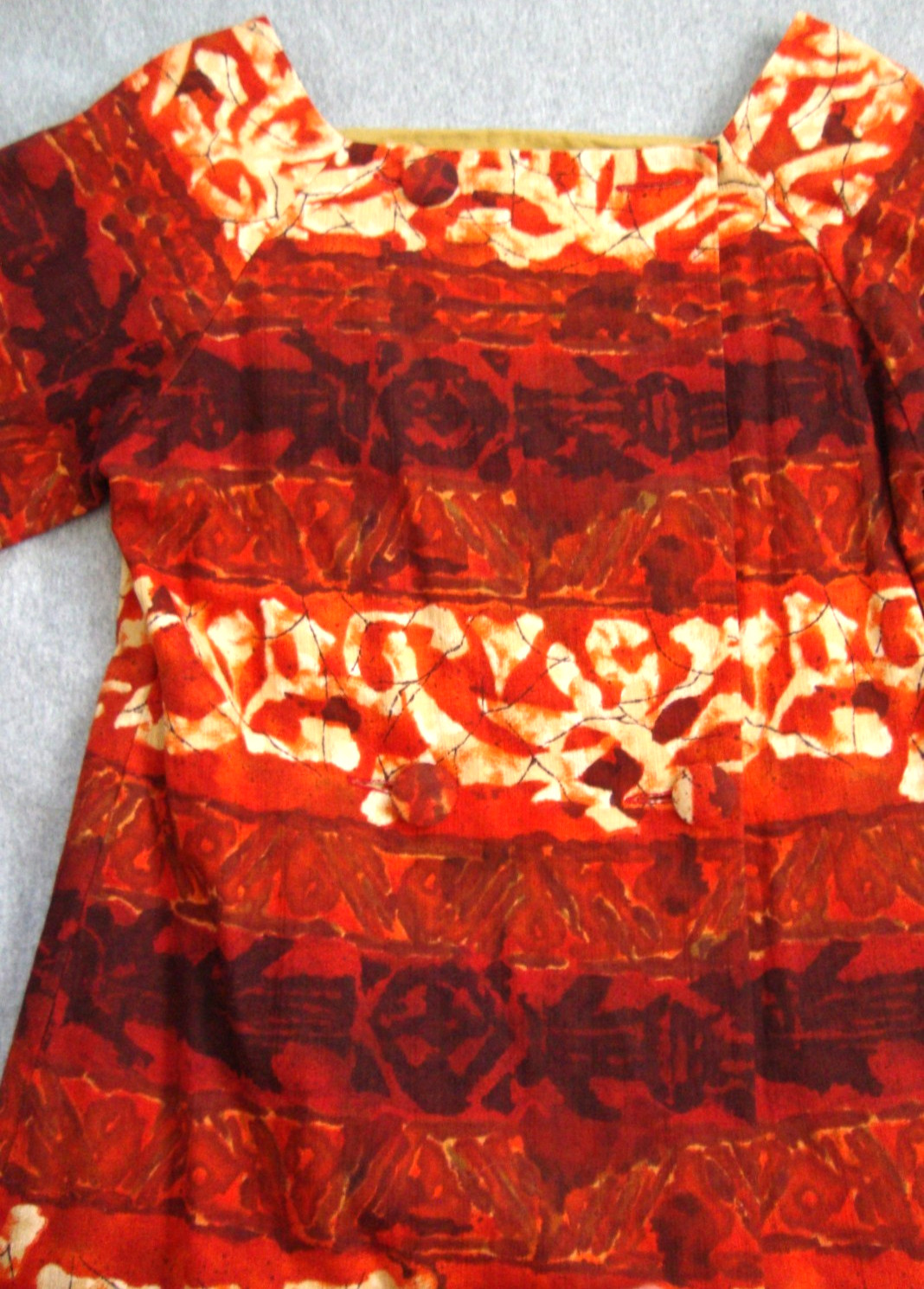 Kiyomi of Hawaii S Vintage 60s DRESS Orange Barkcloth Wraparound Shift Tiki
