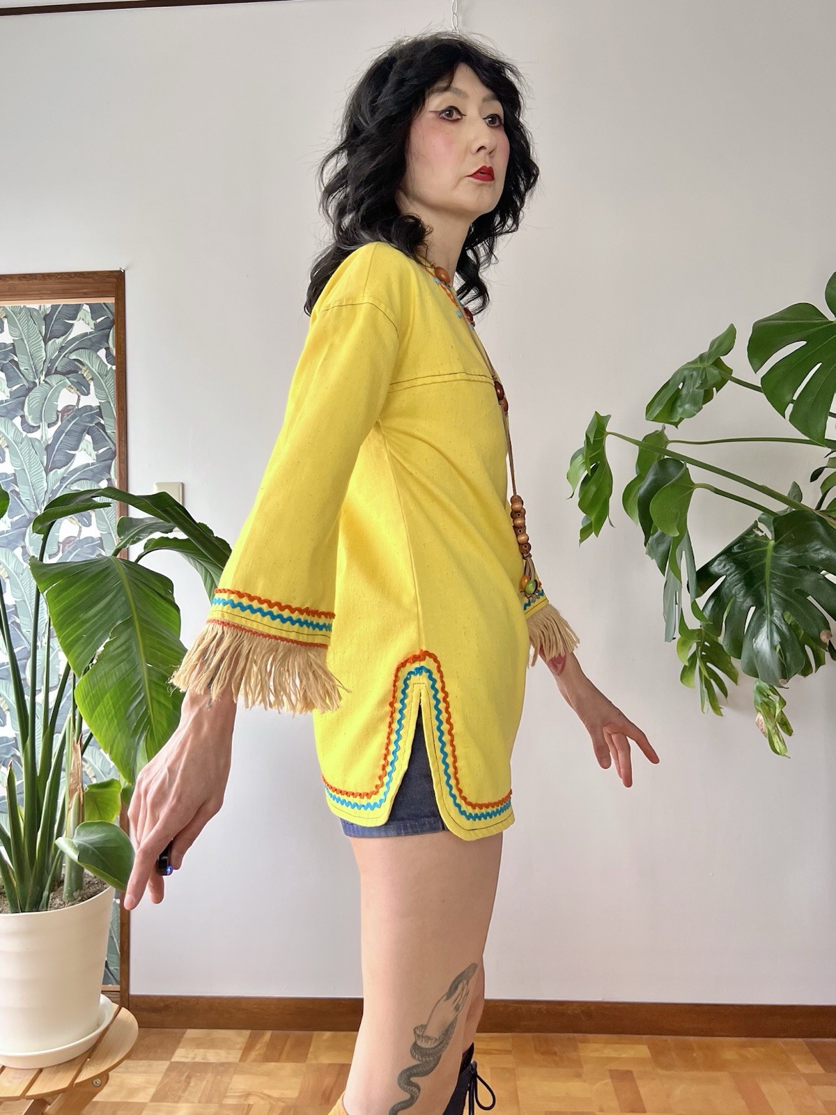 VTG 60s 70s Trivia By Charm Of Hollywood MOD Hippie Fringe Cotton Tunic XS/S