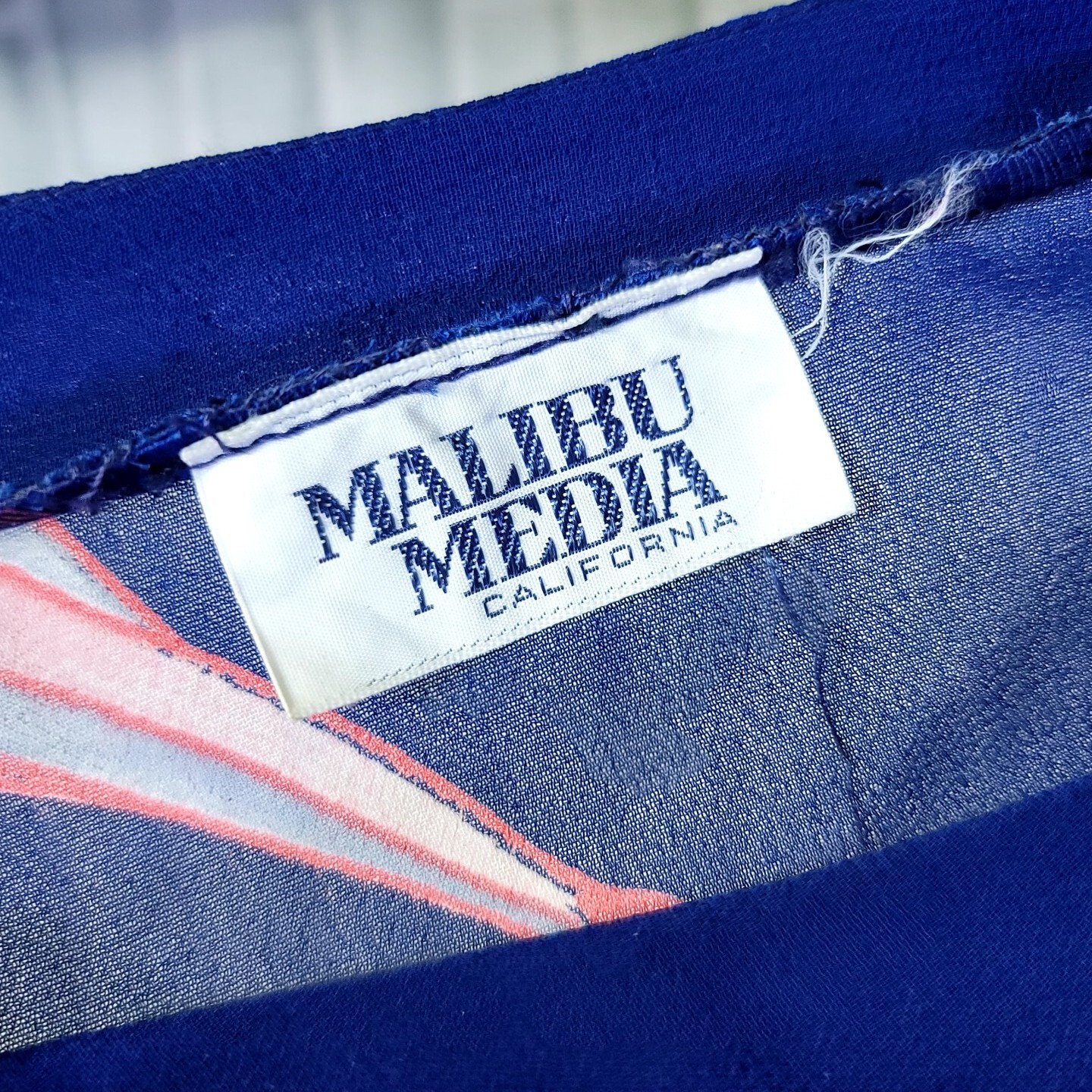 Vintage 70s Malibu Media California Womens M Blue Sheer Floral Drop Waist Dress