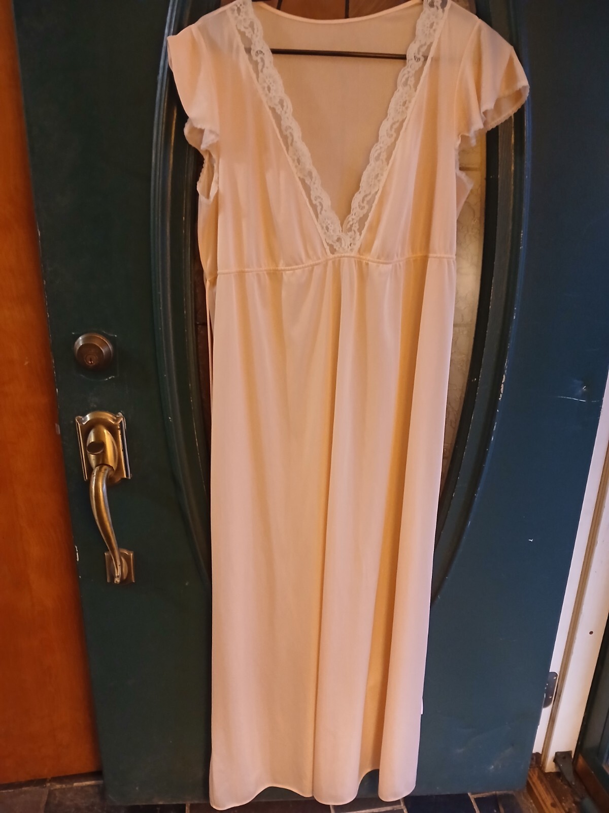 Vintage Sears Nylon And Lace Peach Nightgown Sz M 34.5/37