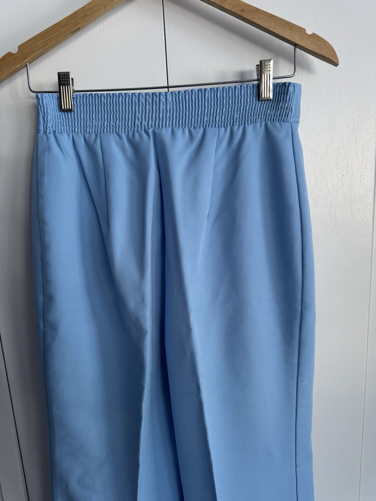 Vintage 1970’s Baby Blue Polyester Pants Flat Front Wide Leg High Rise