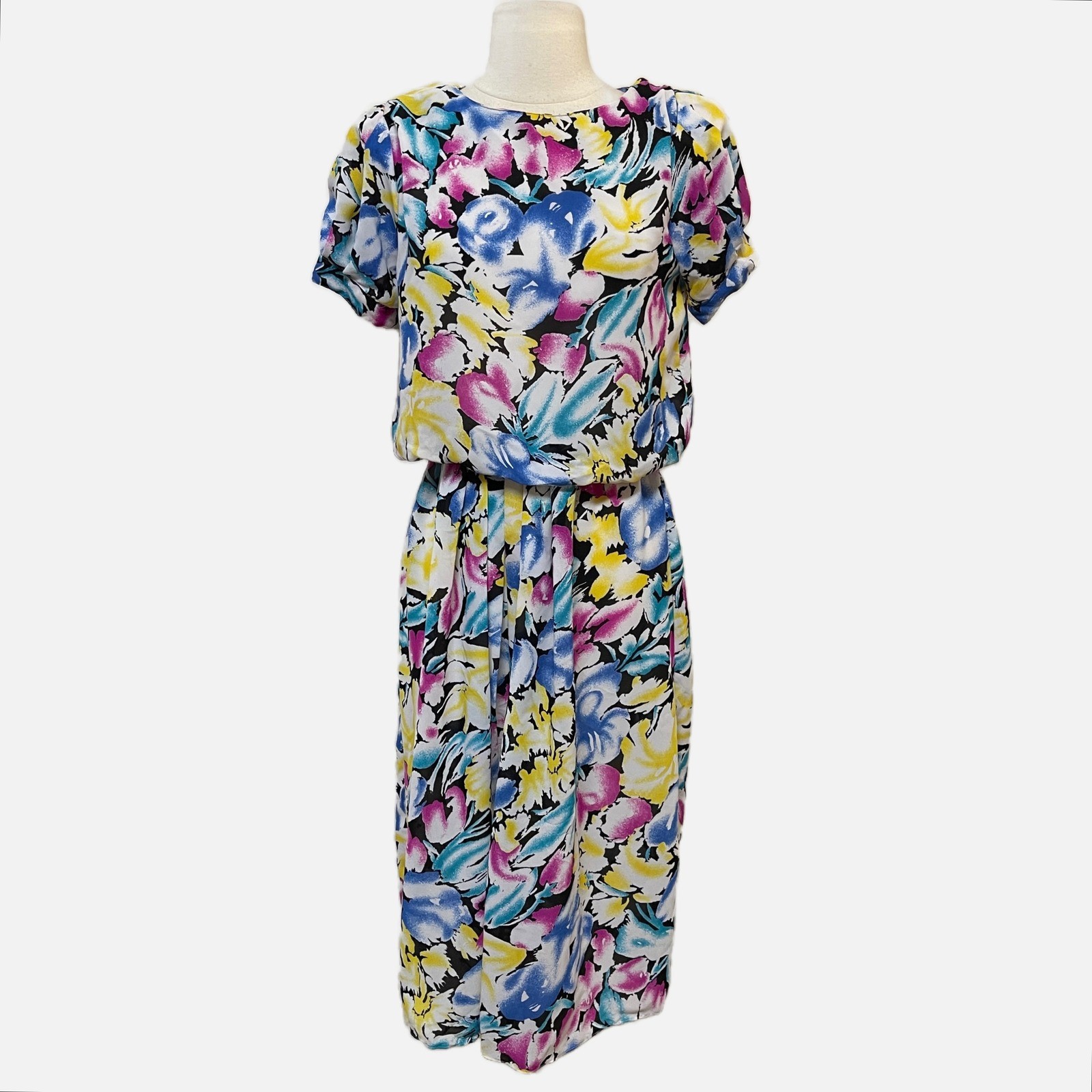 J.B. Too Vintage Floral Midi Party Dress Womens 10 Blouson Cocktail Tea 80s 90s