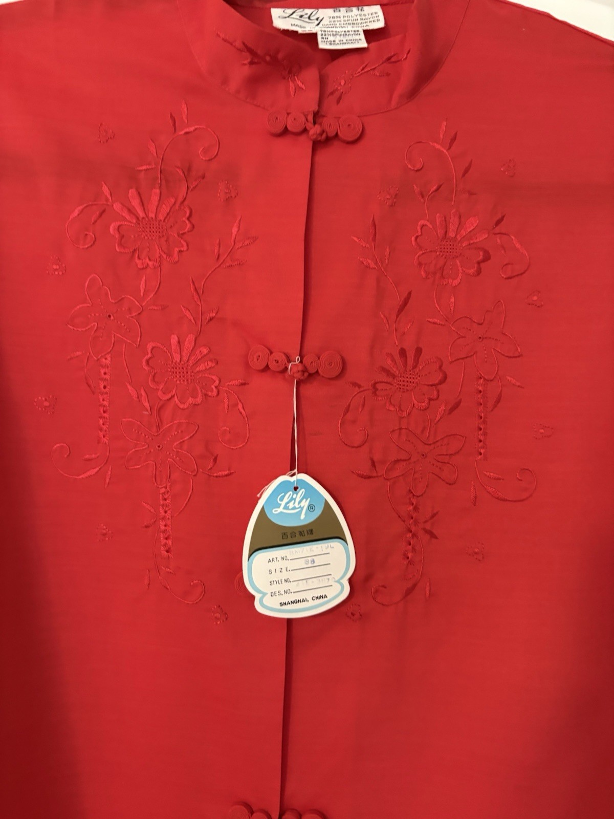 VTG Lily Brand Red Embroidered Long Sleeve Blouse Size 38