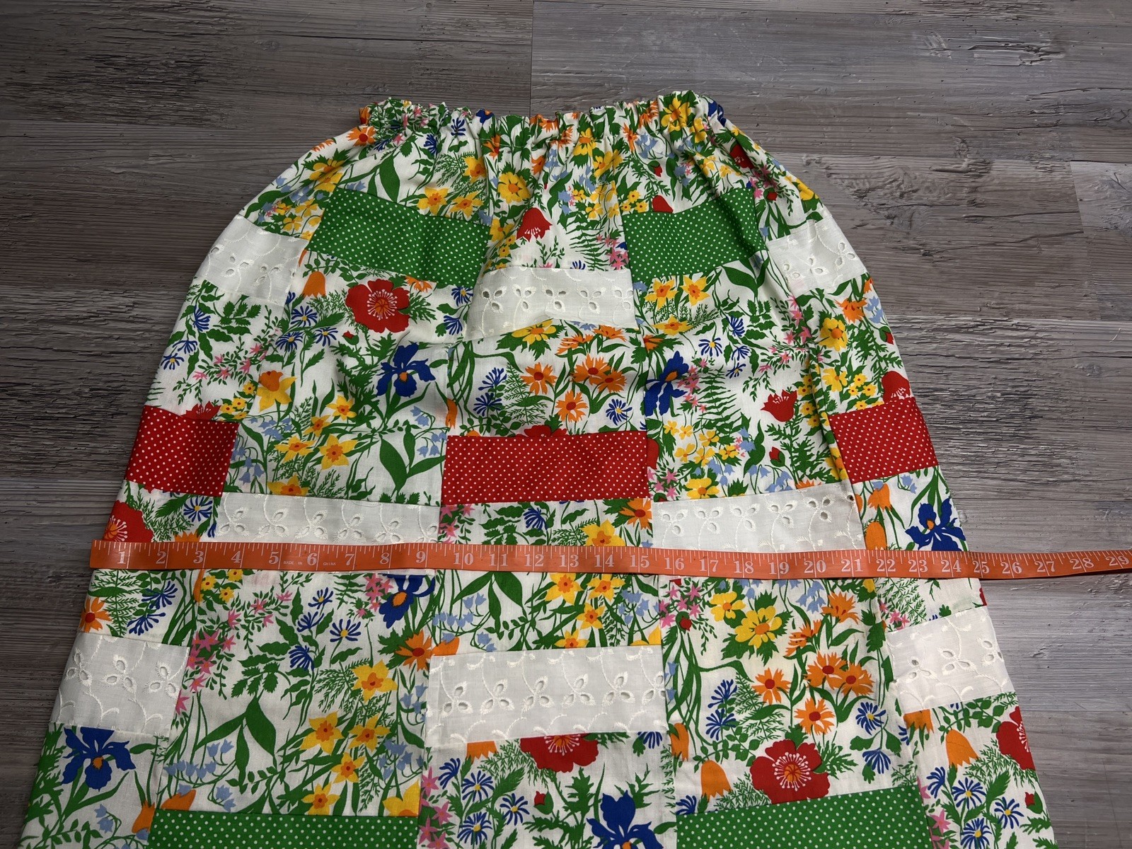 Vintage 70s Mr Hank Patchwork Floral Maxi Skirt Eyelet Lace Boho Cottagecore XS