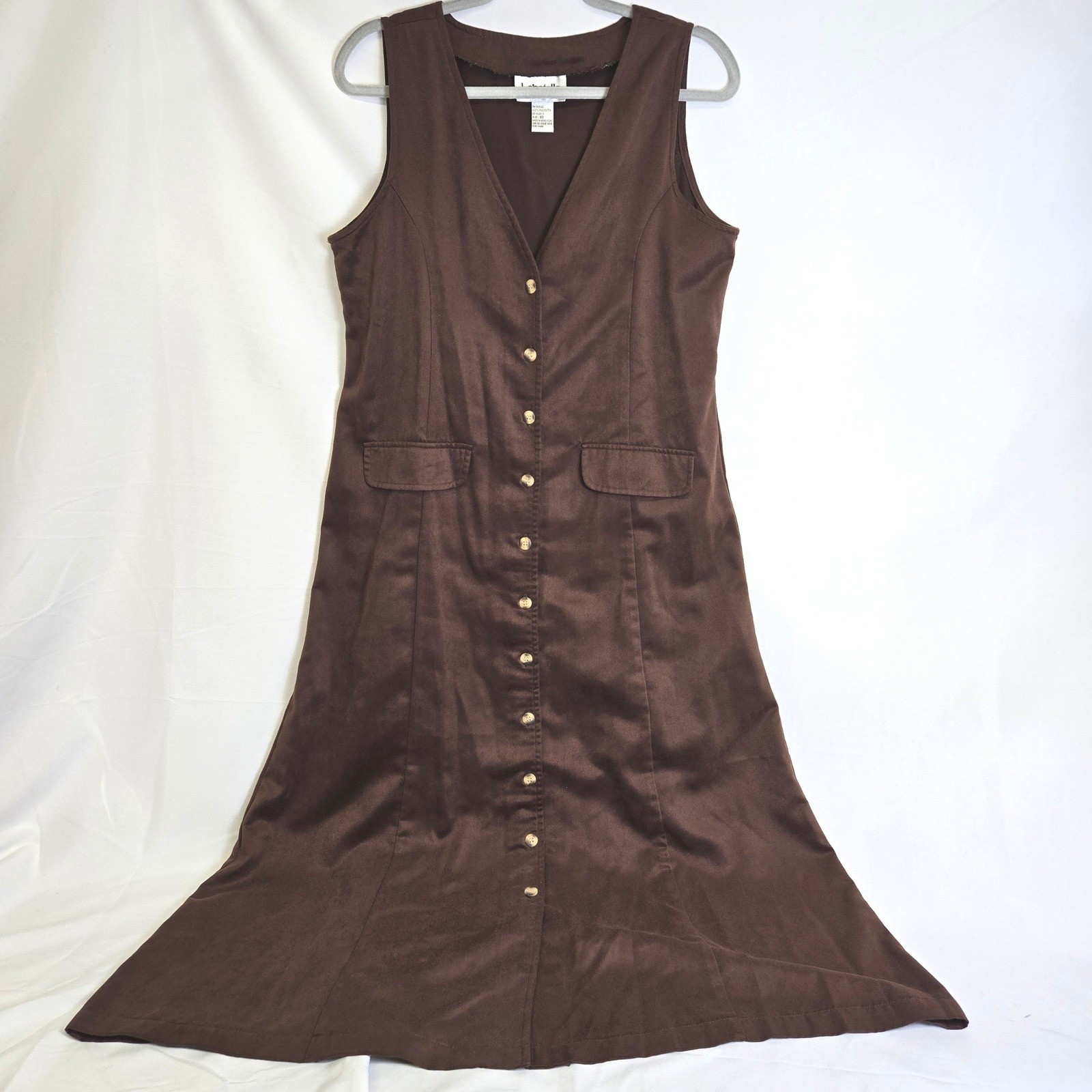 Bagatelle V-Neck Sleeveless Button Front Midi Dress Brown Vintage Minimalist 10