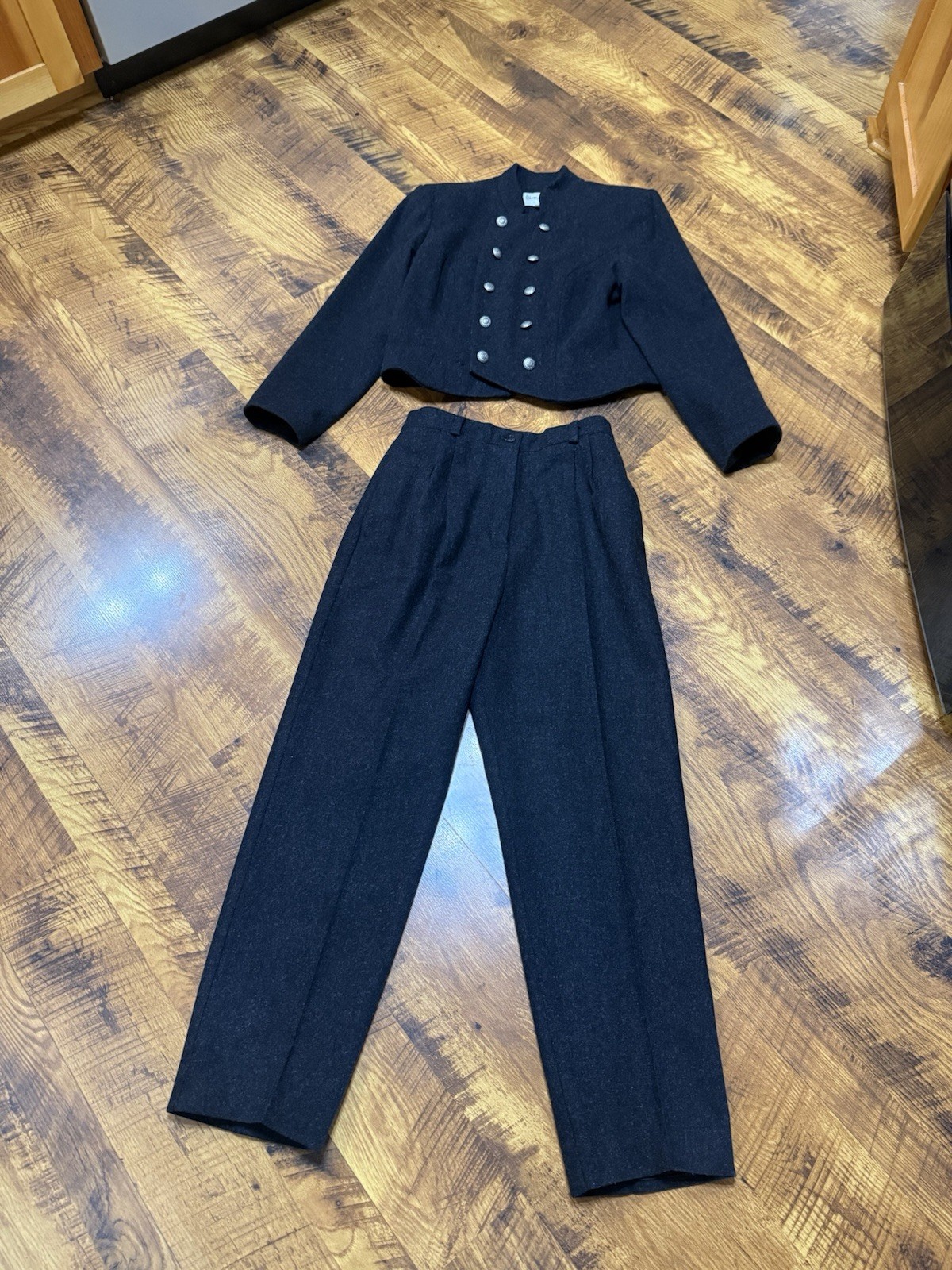 VTG Sharon Young 100% Wool Sz 10 Pant Suit Military Double Breasted