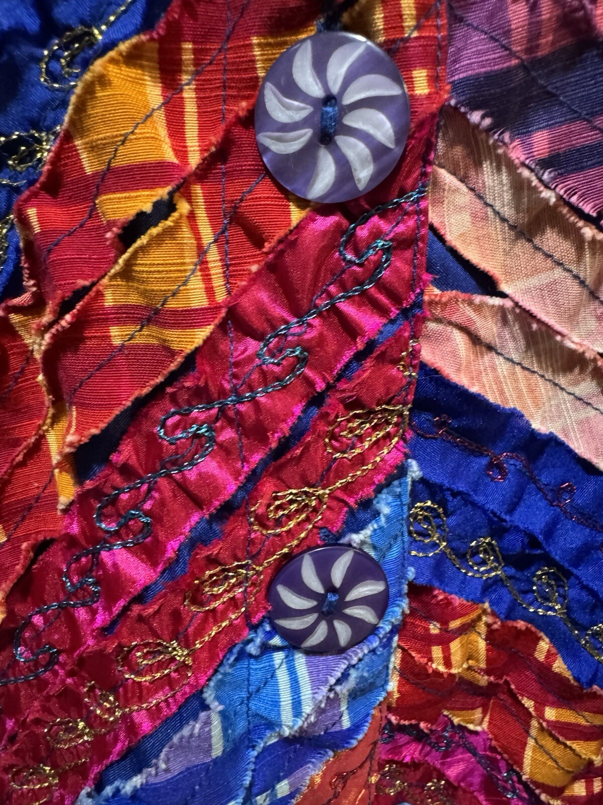 Vintage 1990s Alex Kim Bright Patchwork Jacket / Shacket – Women’s Petite Large