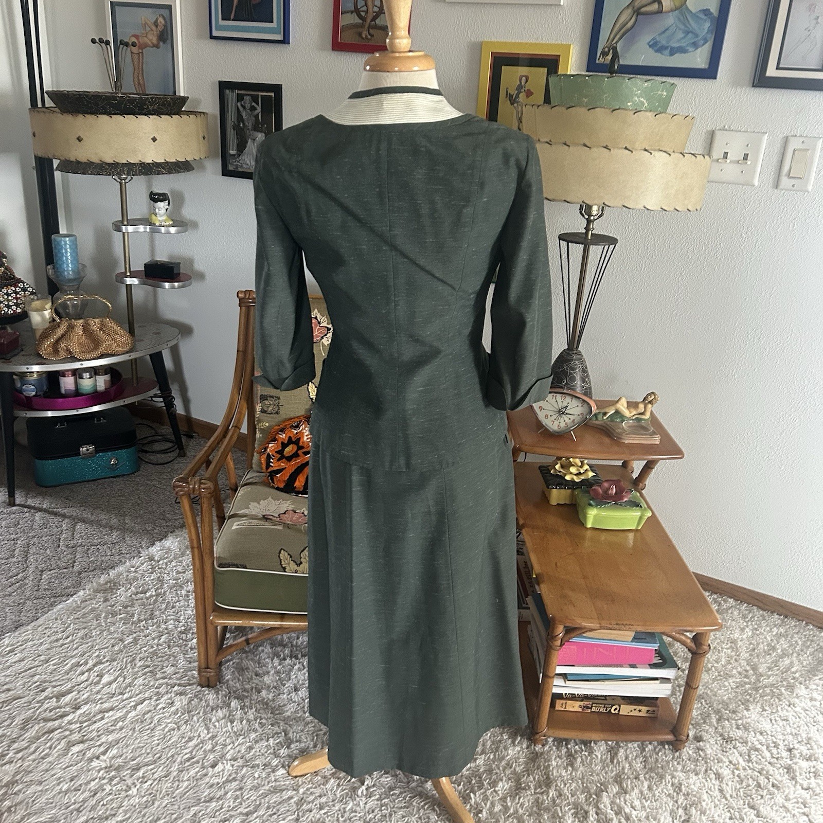 Vintage 1940s Suit Set | 1950s | Jacket | Skirt | Green | S M | 40s | 50s