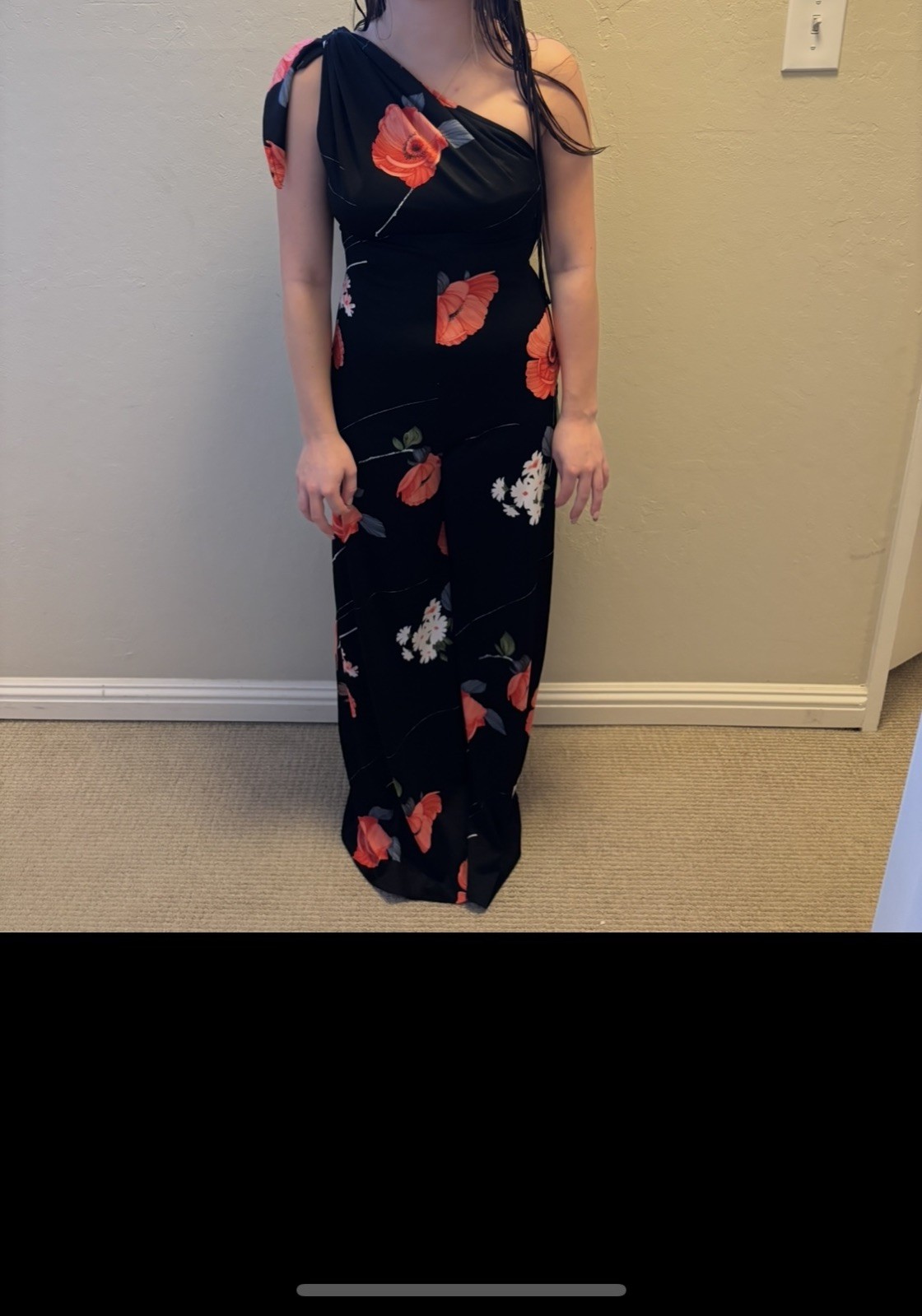 Vintage 1970s Fredericks of Hollywood One Shoulder Wide Leg Jumpsuit Black Red