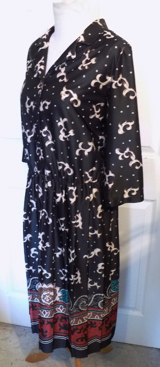 Vintage Black Print Polyester Dress Nancy II 18WP B44