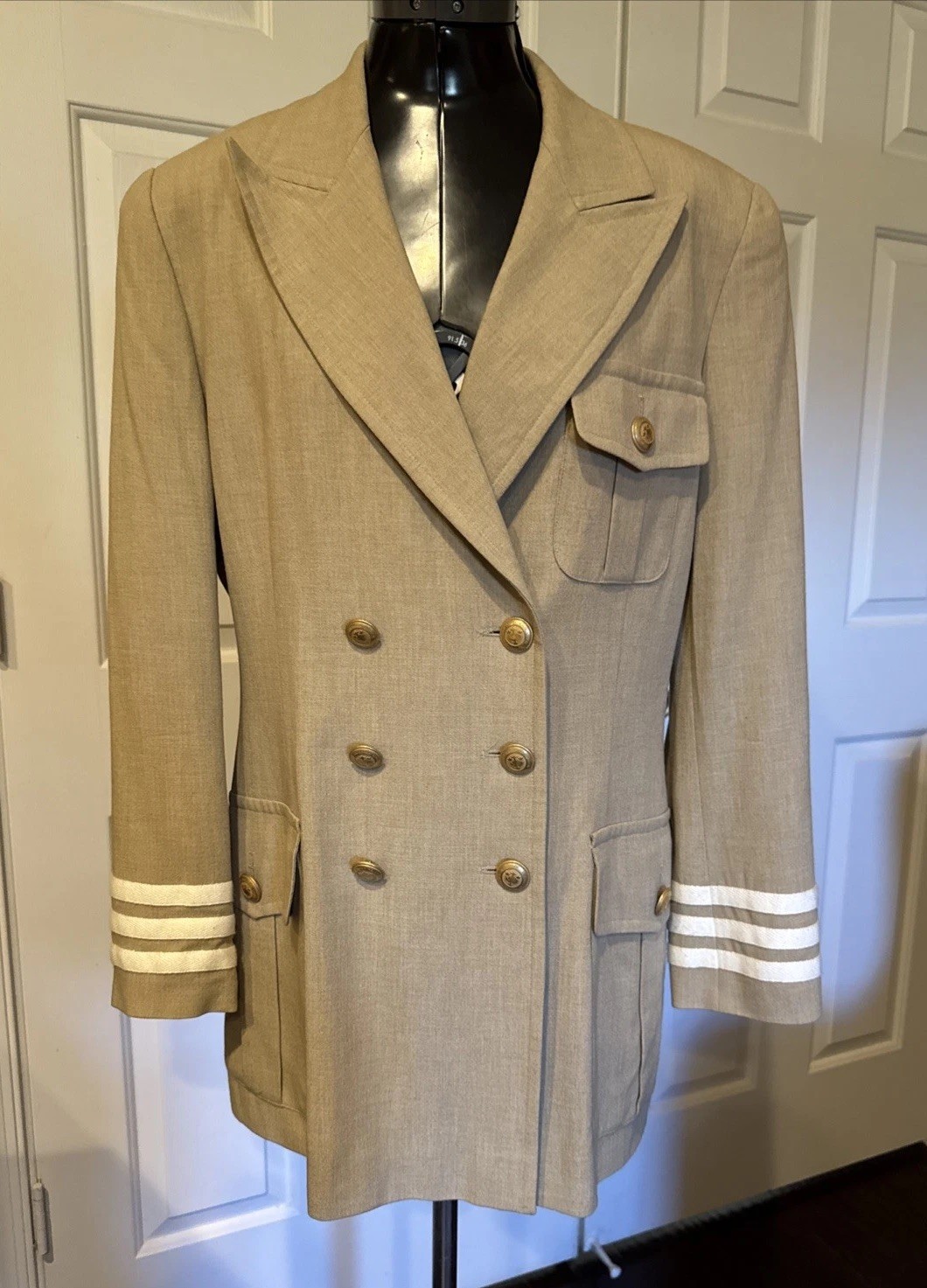 Mondi Vtg Beige Blazer Suit Jacket Military Safari Uniform Womens EU40 US8 Wool