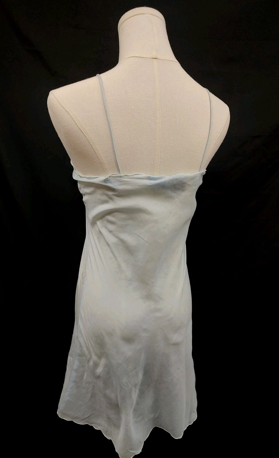 Vintage ETIENNE Slip Chemise Featherweight Blue Cotton Semi Sheer Embroidery P