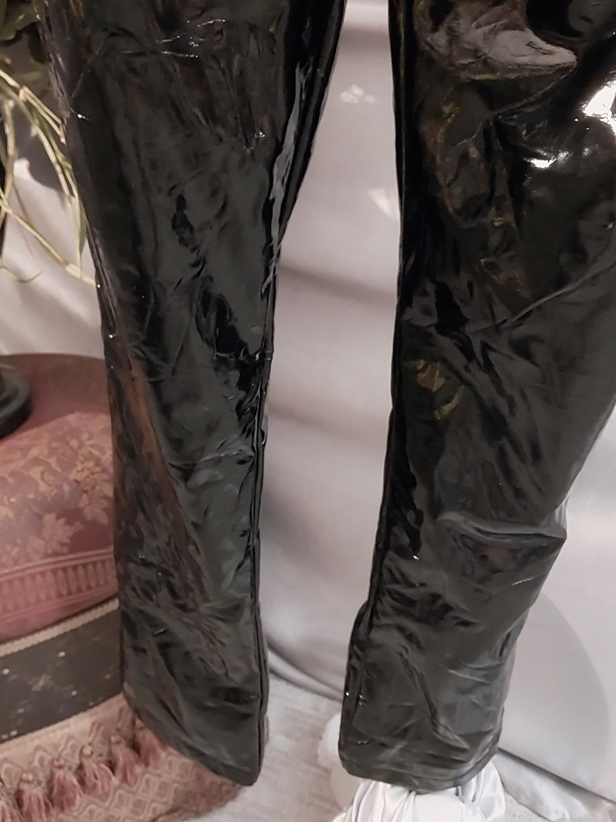 VTG RUBBA STICKY BOMBSHELL SHINY SILKY REFLECTIVE PANTS PVC VINYL GLOSSY 40/42