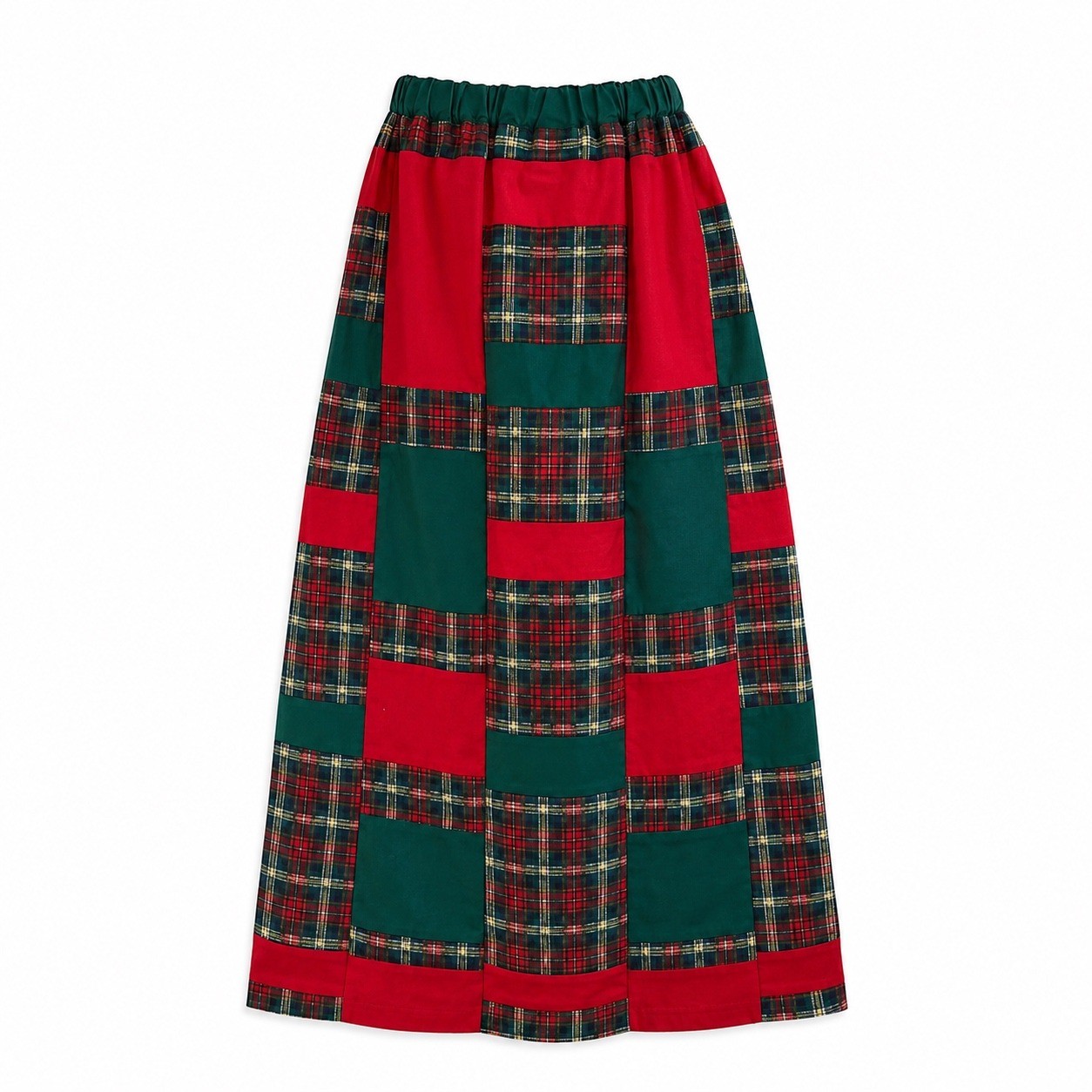 Mr. Hank Vintage Patchwork Plaid Wool Maxi Skirt Womens Size M Red Green Holiday