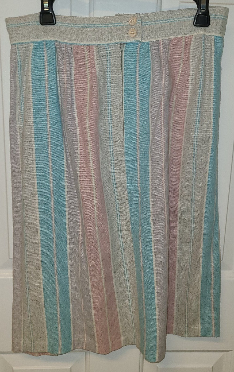 Vintage 70s Pastel Pleated Pink Plaid A-Line Midi Skirt SizeMed Wool Blend