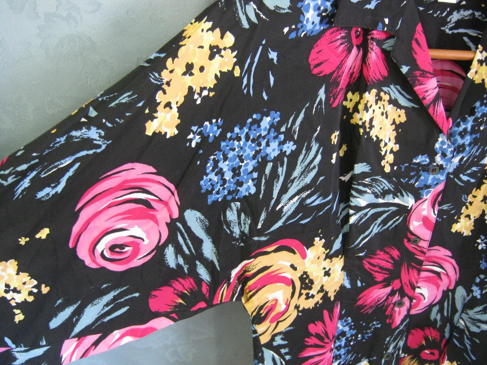 VTG 80’s Fenn Wright & Manson Shirt Size 10 Bold Floral Print Dolman Sleeve Top