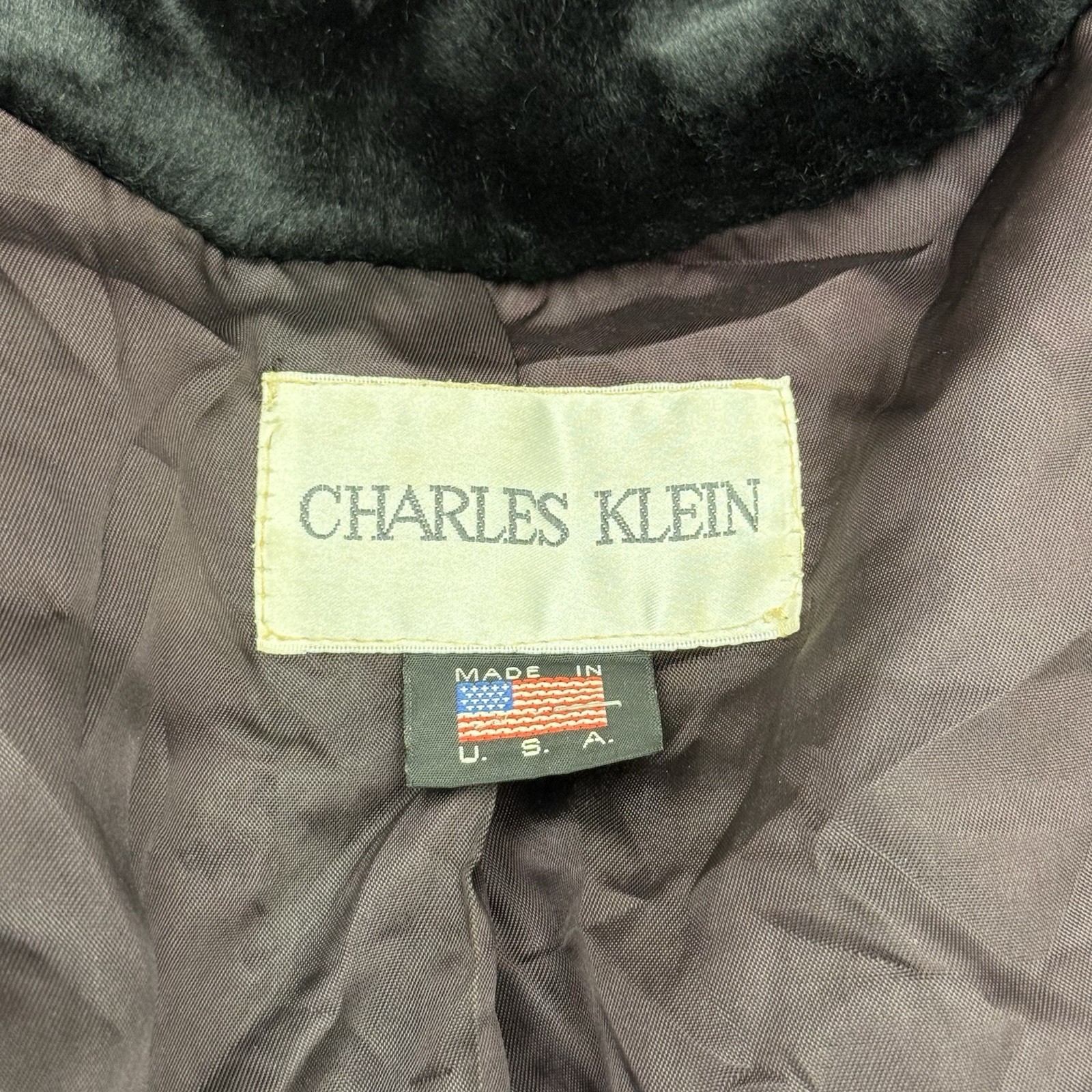 Vintage Charles Klein Black Faux Fur Long Overcoat Size Large Women’s