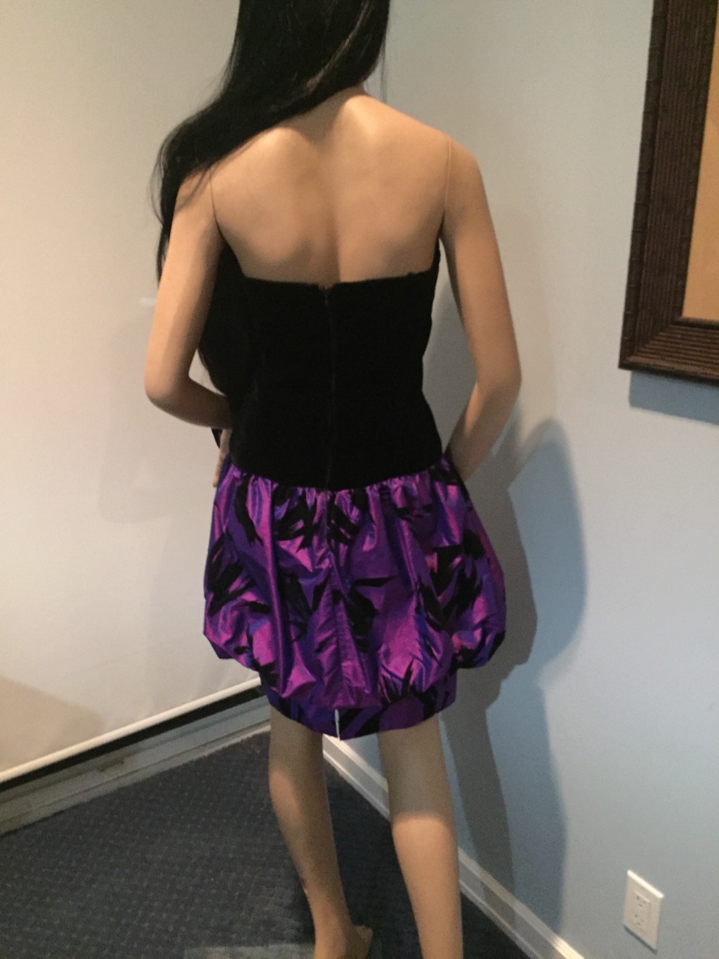 Vtg Jonathan Hitchcock Strapless Velvet Satin Black Purple Dress Sz 4 6