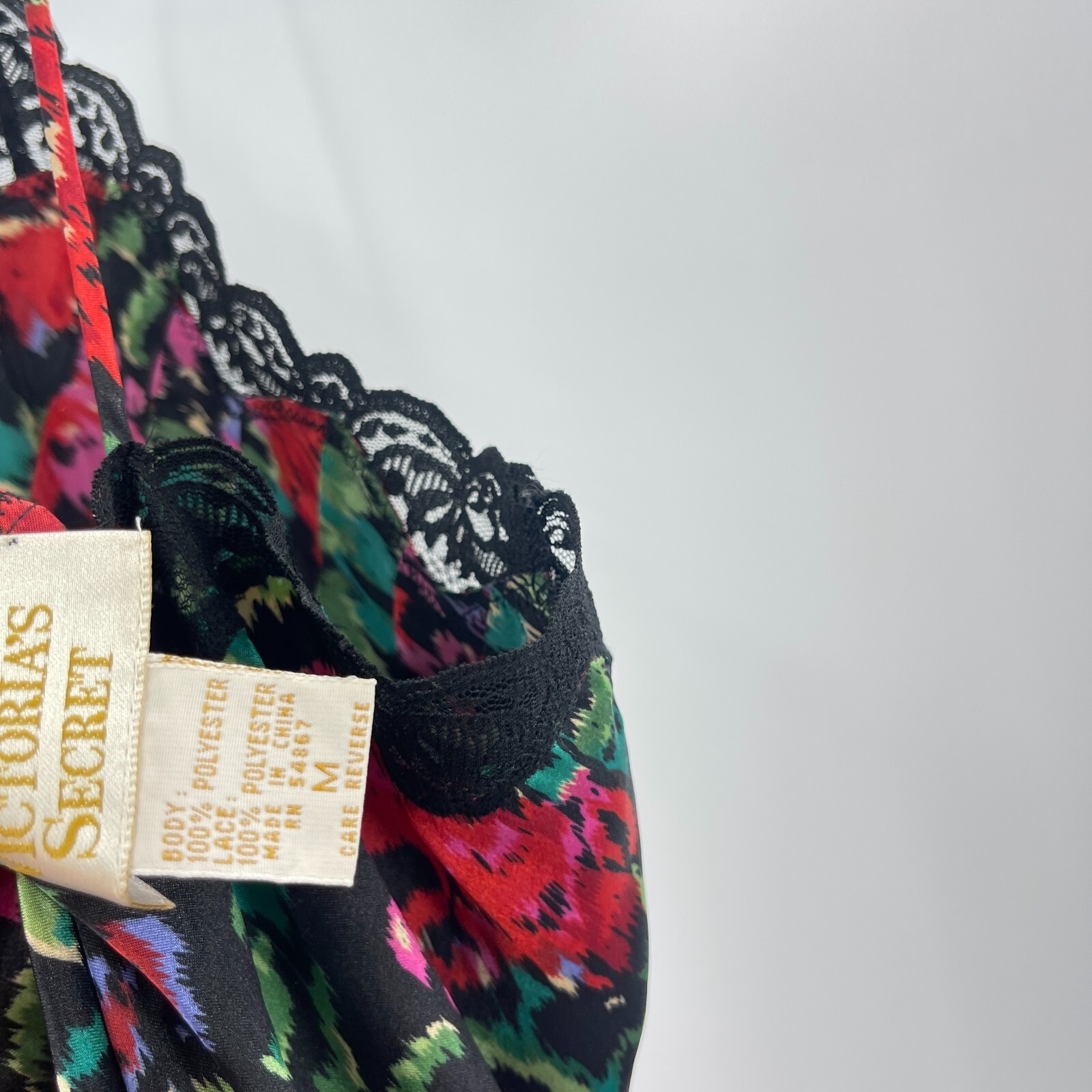 Vintage Victoria’s Secret Slip Dress Black Red Lace Floral Mini Chemise Size M