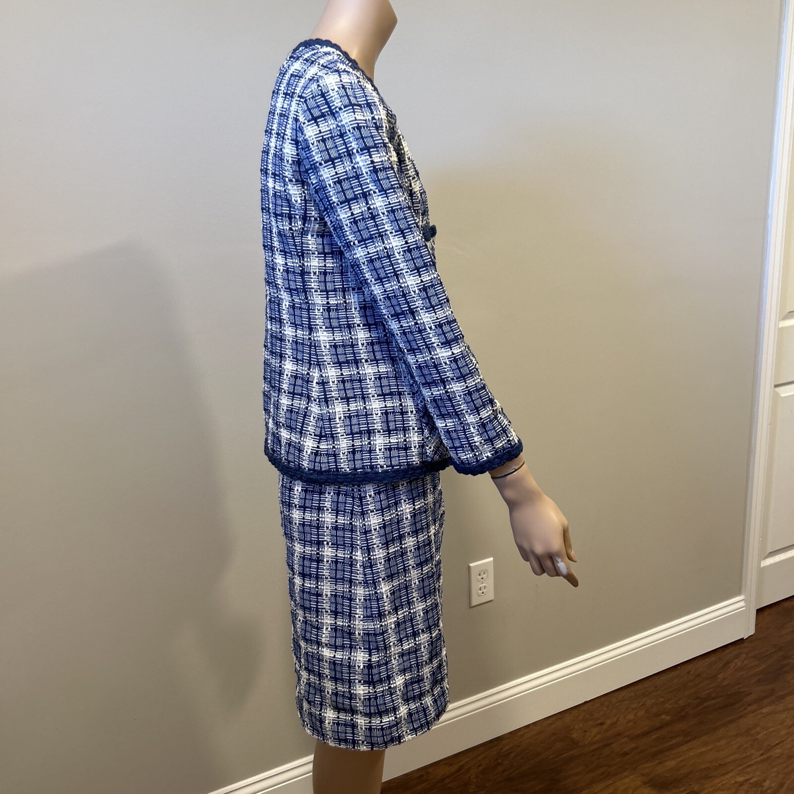 Weathervane Tailored By Handmacher Tweed Skirt Jacket Suit Vintage Blue White