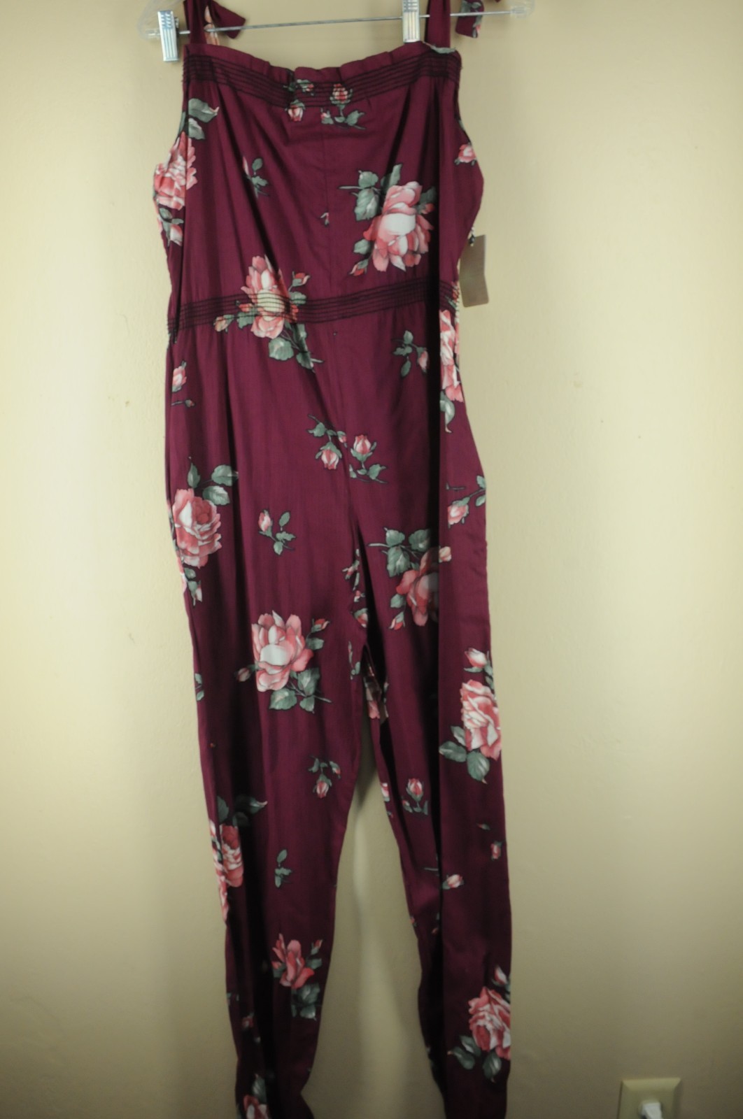Vintage Women’s Burgundy & Pink Rose Floral 80’s Pants Jumper S/M Small Medium
