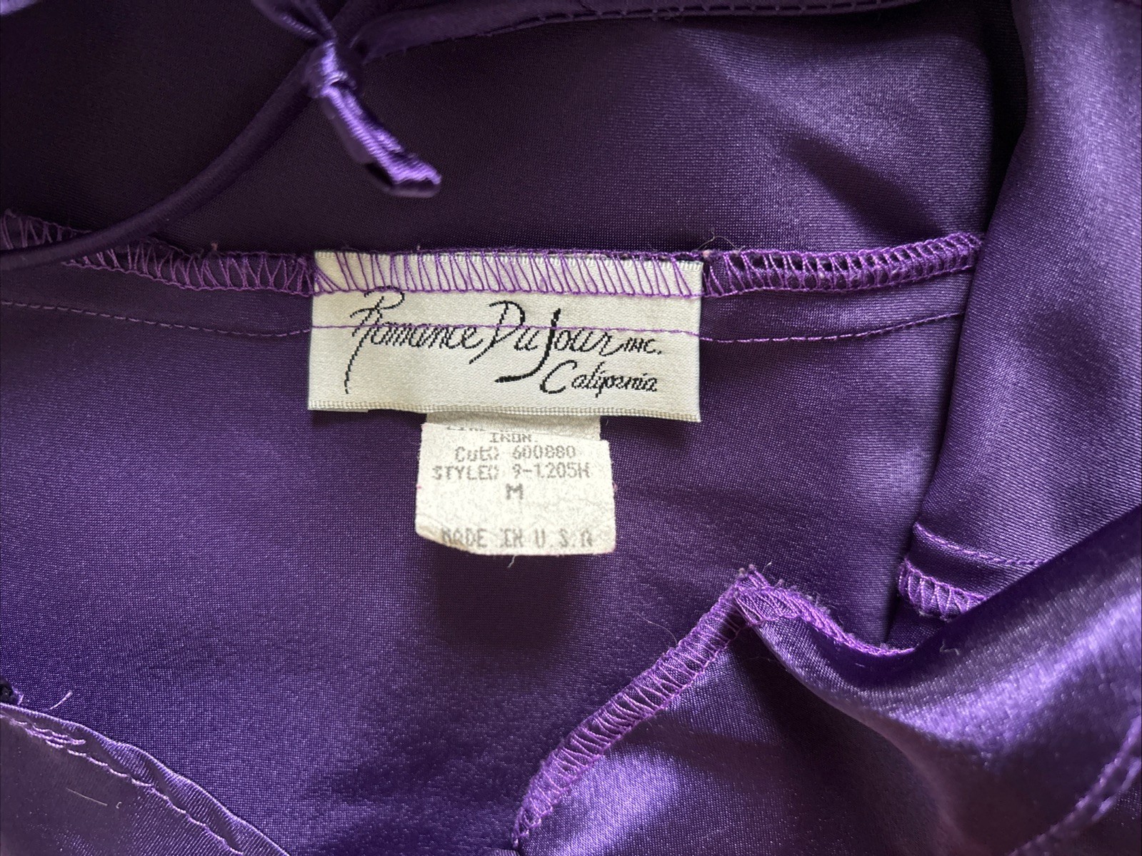 Shiny Romance Du Jour Purple Satin Vintage Slip Dress Flounce Skirt Size M USA