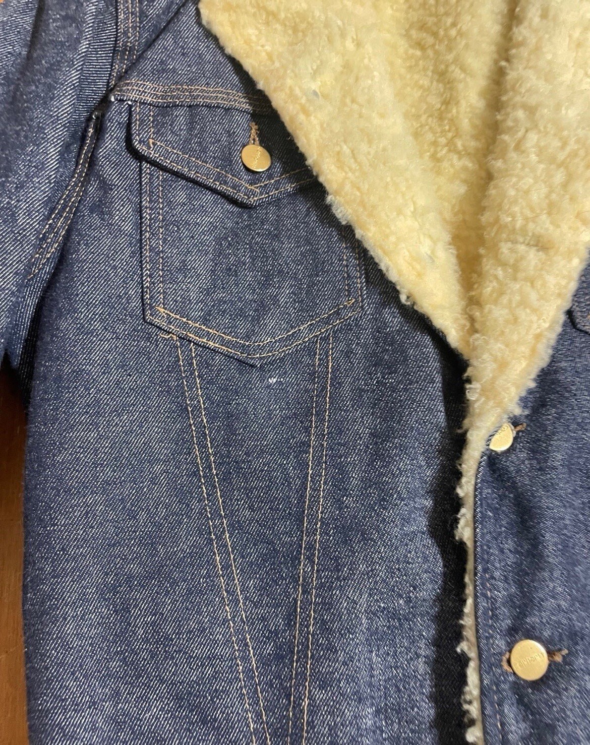 Vintage 1970’s Carhartt Raw Denim Sherpa Jacket workwear Coat small women’s