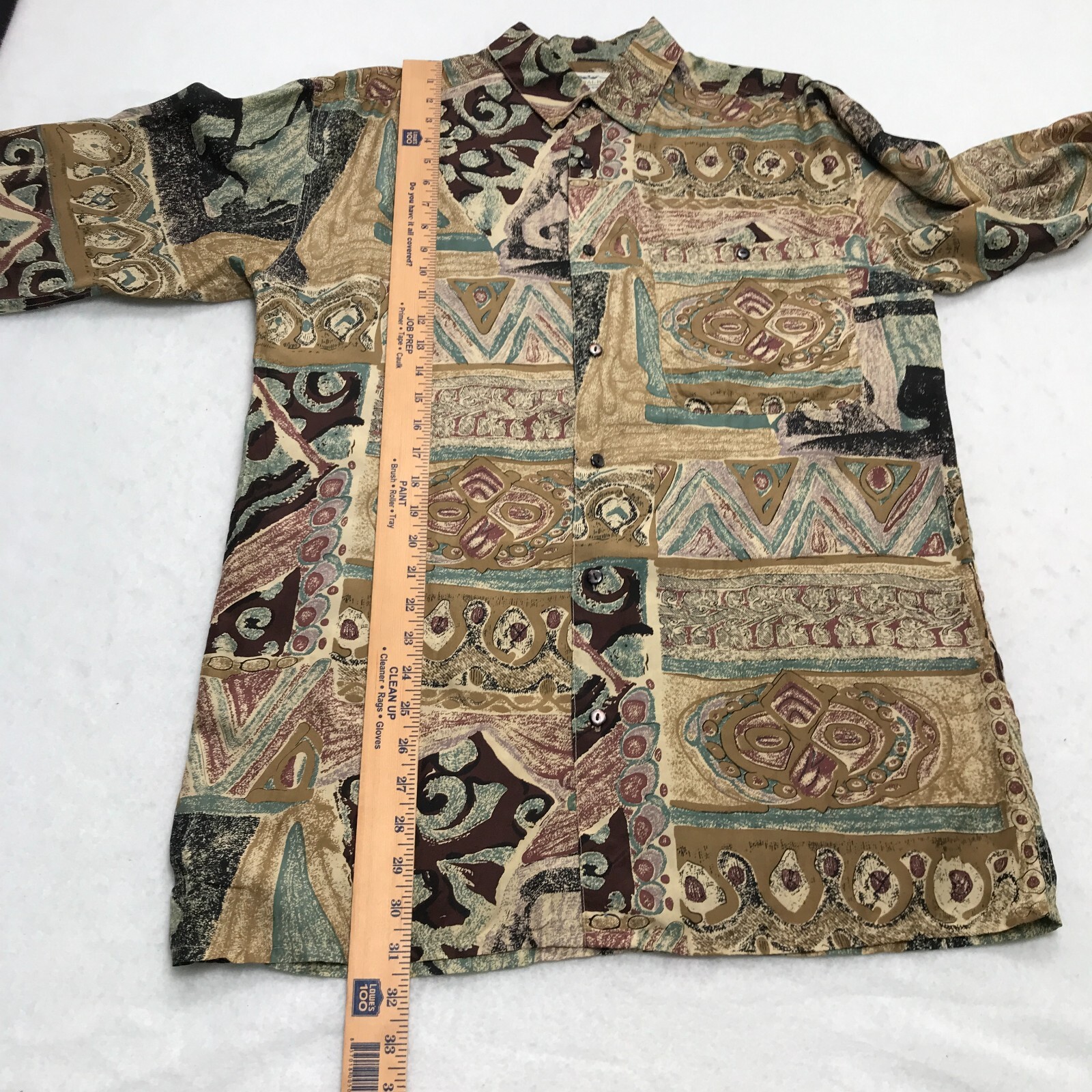 Vintage Top Womens Small Silk Blouse Abstract Preppy Grandma 80s 90s