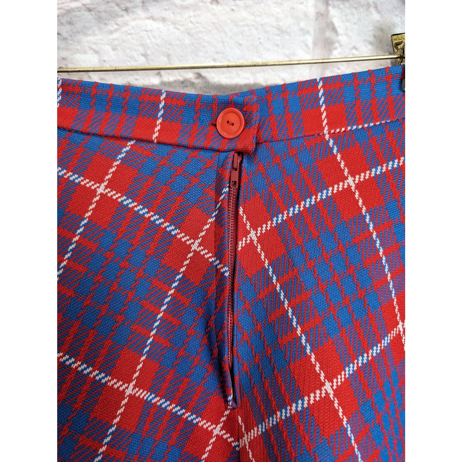 Vintage Mod 2 Piece Plaid Dress Red Blue Plaid Skirt and Vest Shirt Medium Large
