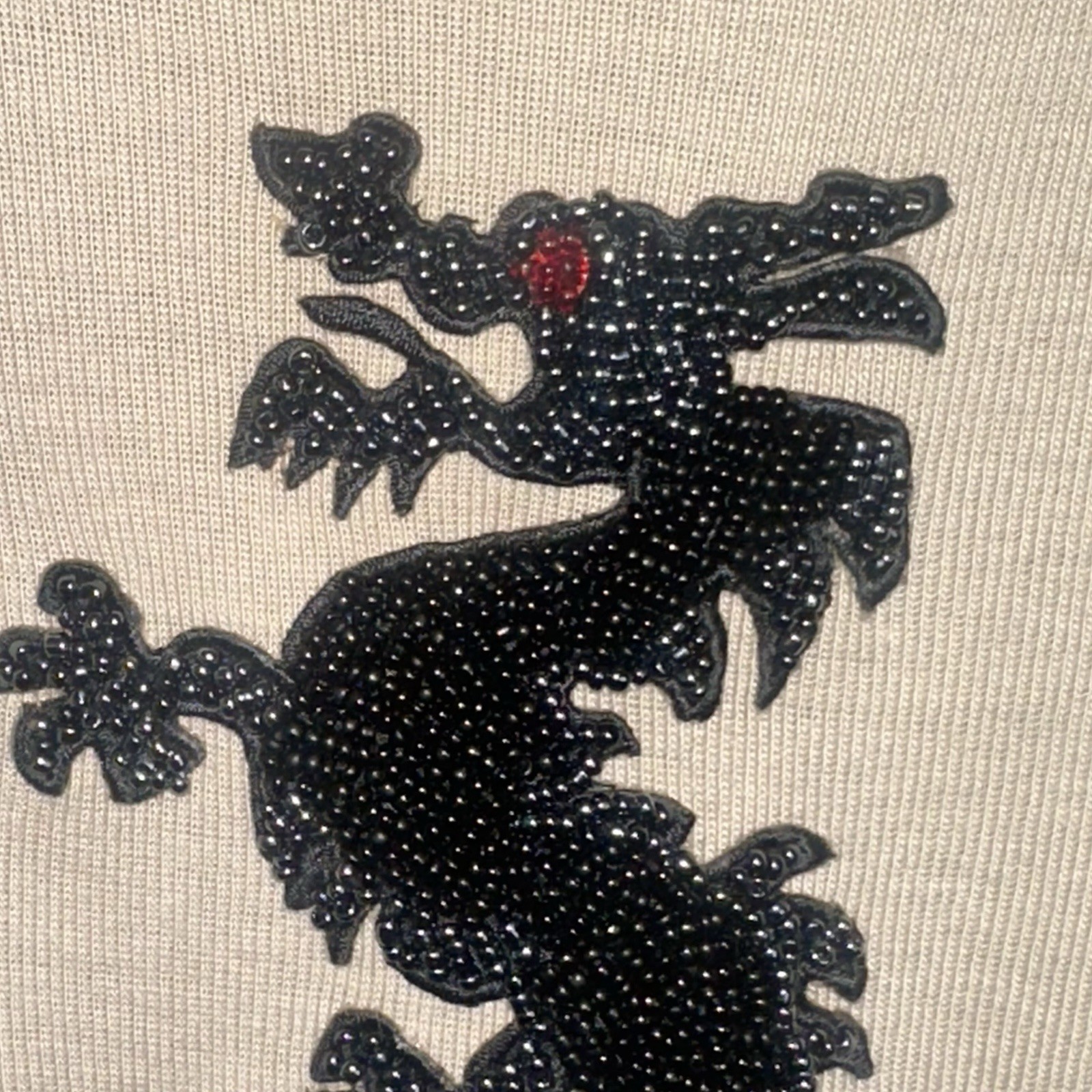 Vintage Democracy Weekend Ribbed Tee Women’s S Jeweled Dragon Khaki Y2K 2000s