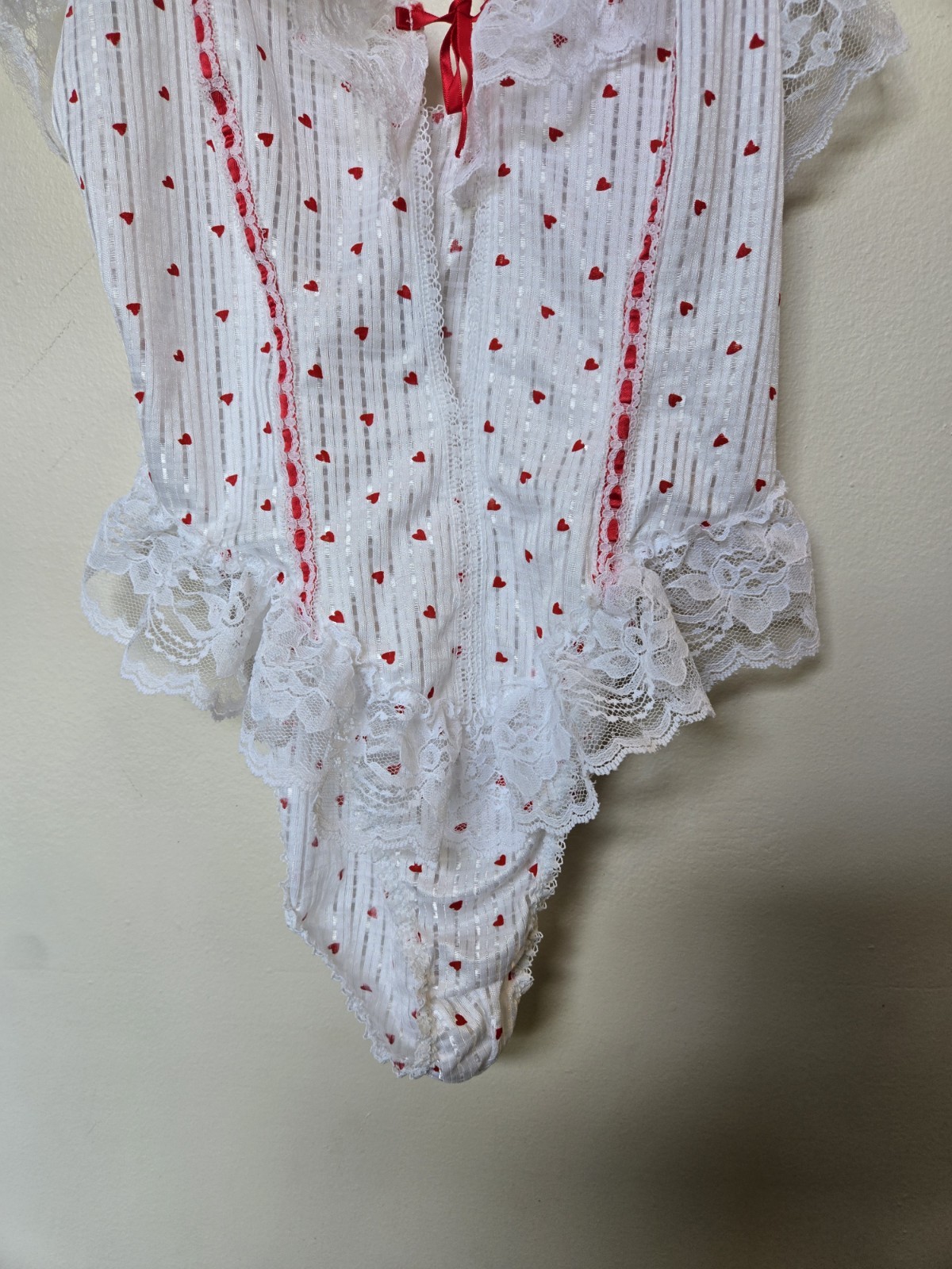 Vintage Alana Gale Teddie Twee Tiny Heart Ruffle Lace Lingerie Sz Mone Piece
