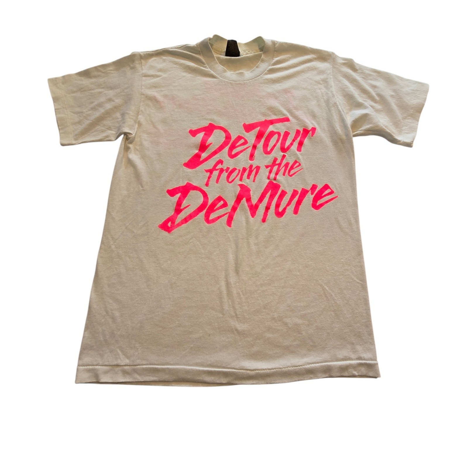 Vintage 80s 90s Single Stitch Detour From Demure T-Shirt Women M White Neon Pink